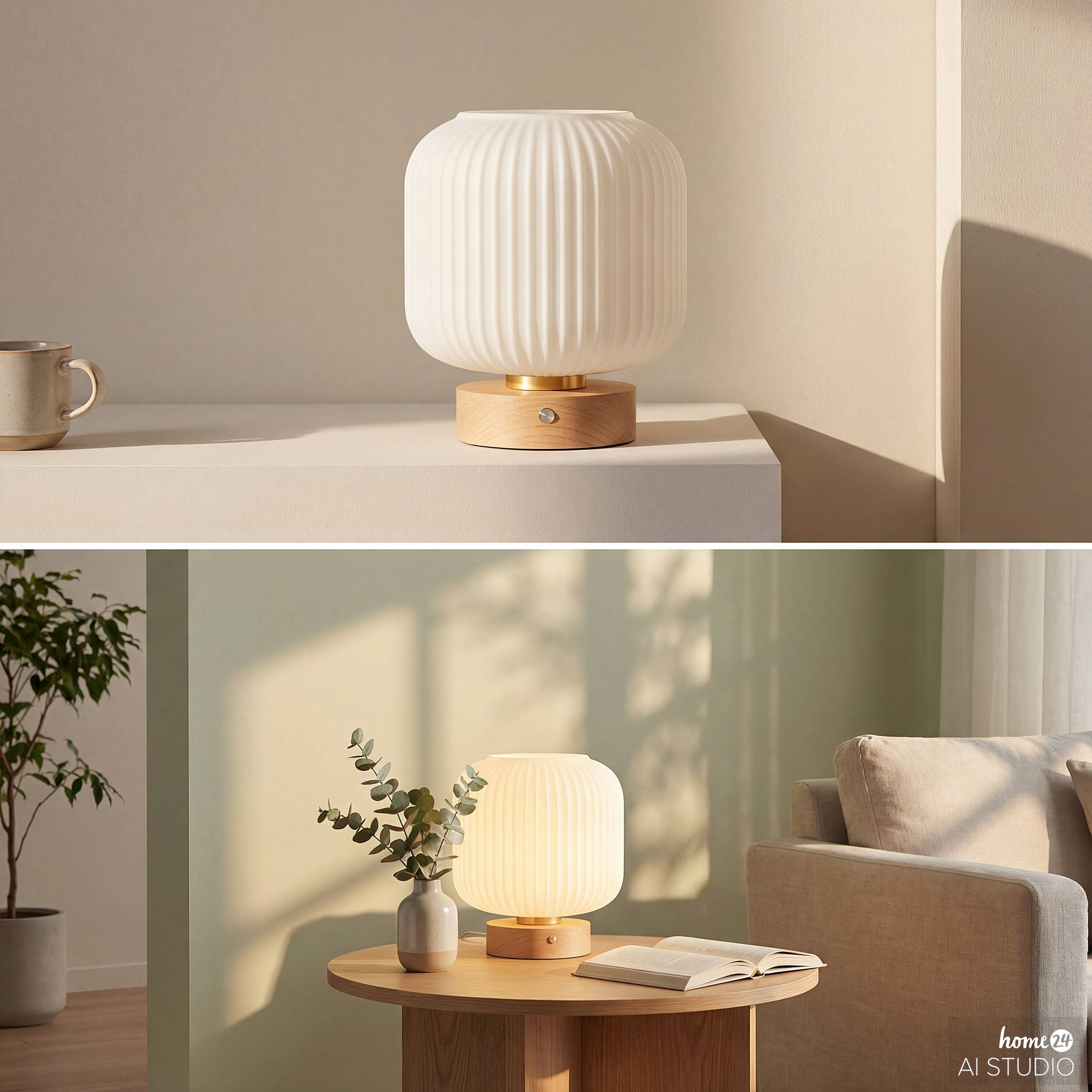 Marl Akku-Tischleuchte Opalglas Pinie Massiv Weiß