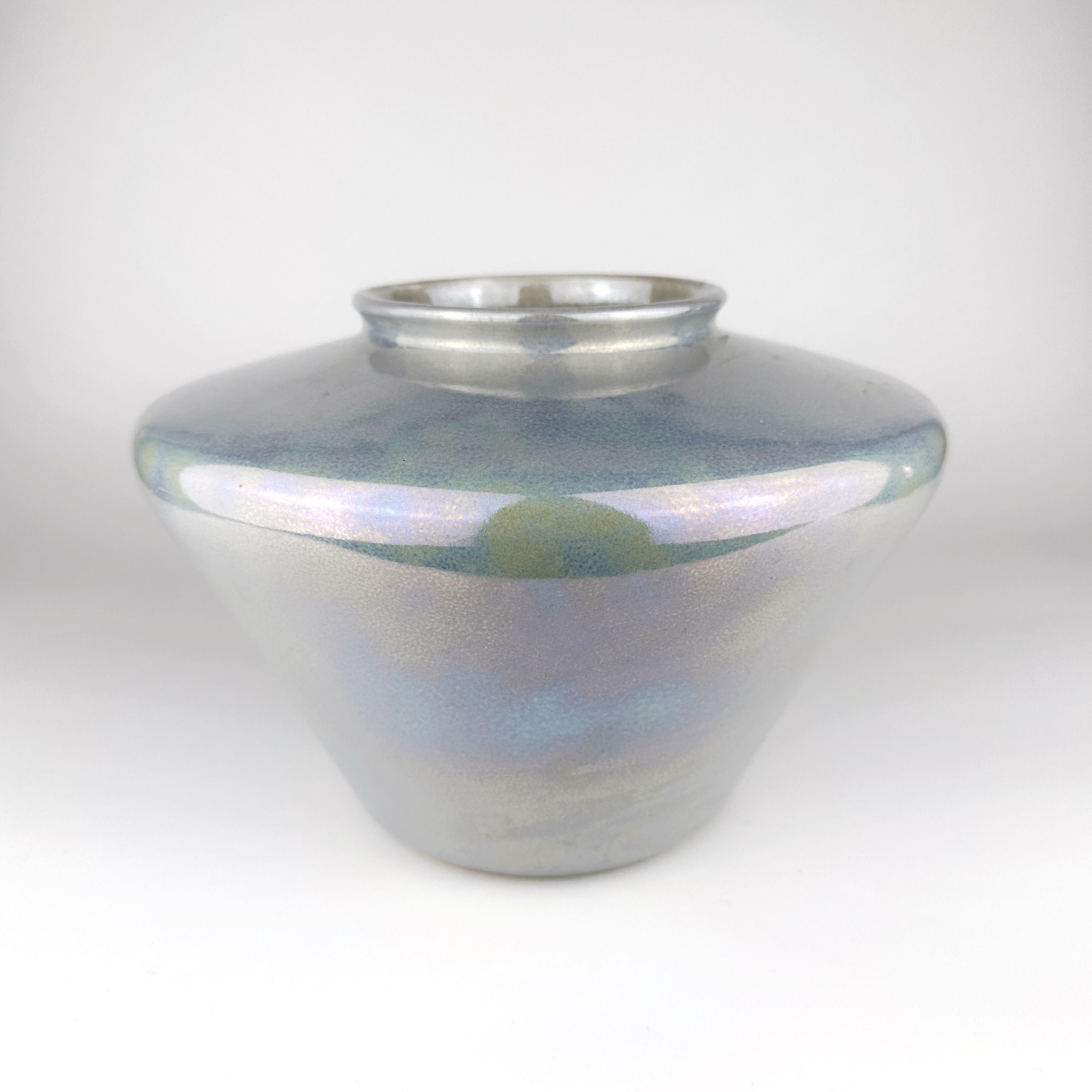 Vintage Vase Keramik Grau Perlmutt 1980er Jahre