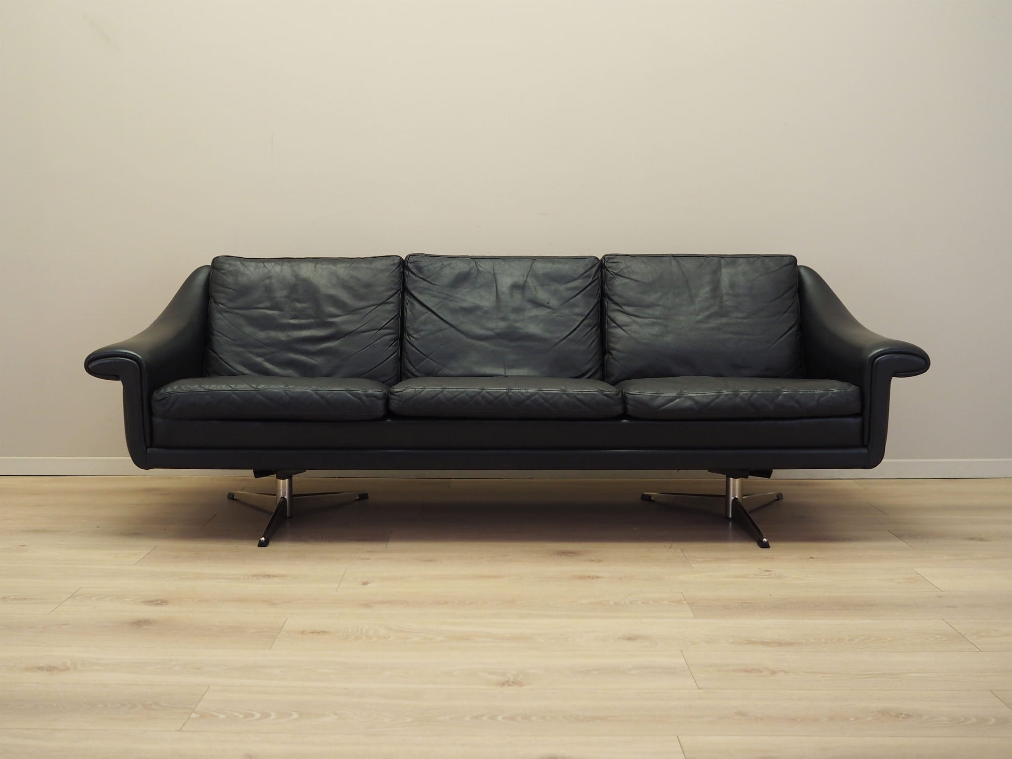 3-Sitzer Sofa Leder Schwarz 1960er Jahre