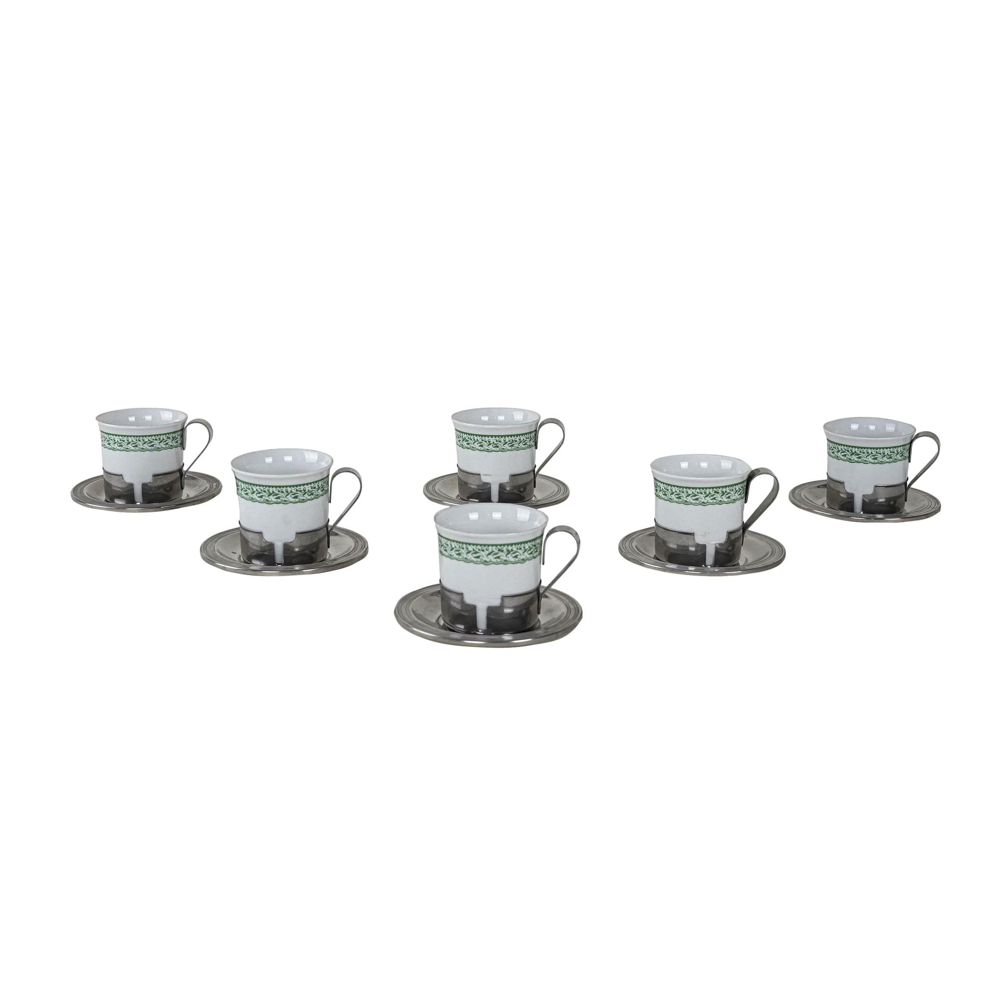 Espressotassen-Set Porzellan Silber Weiß 1980er Jahre 0