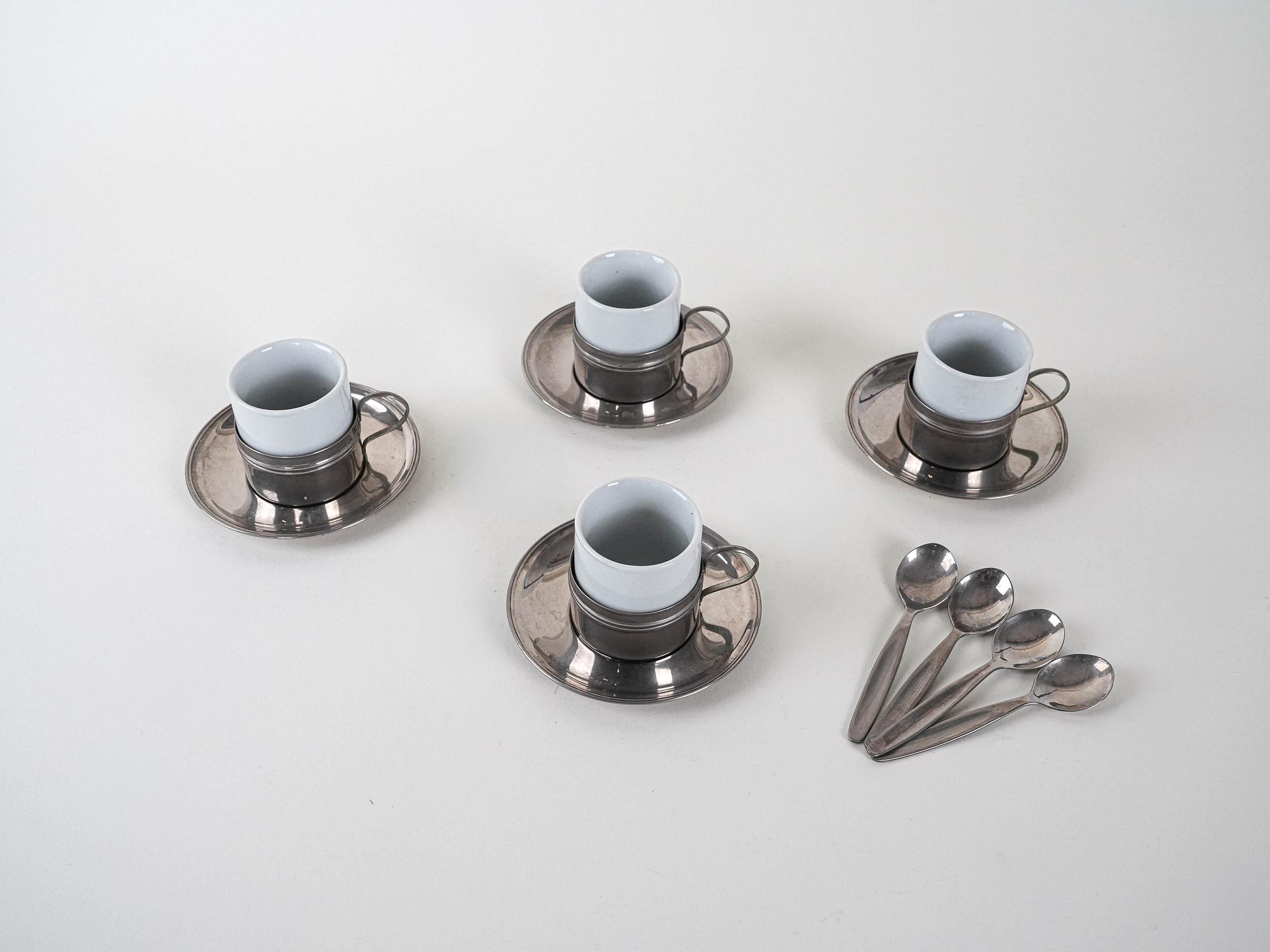 Espressotassen-Set Porcelain Silver White 1980s 4