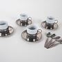 Espressotassen-Set Porzellan Silber Weiß 1980er Jahre 5