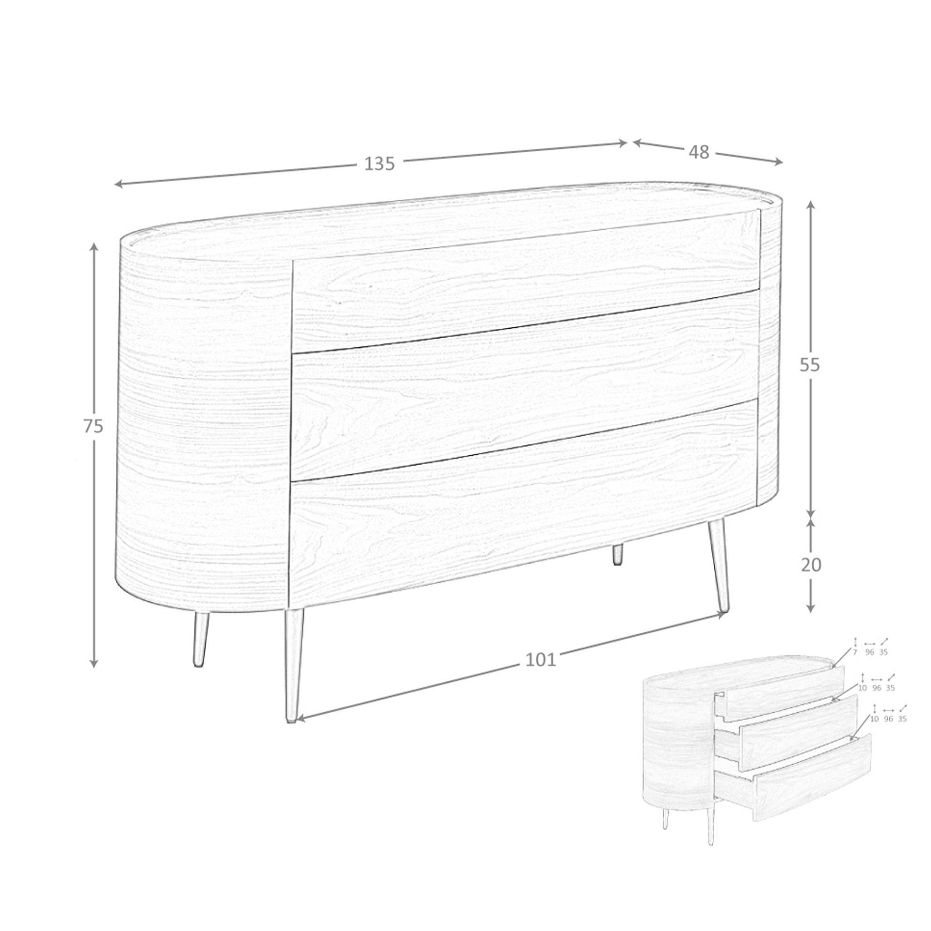 Walnut and black steel chest of drawers 7075 8