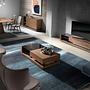 TV cabinet walnut, polished steel and black glass top 3139 3