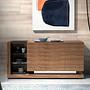Sideboard walnut, brushed steel and black glass top 3140 2