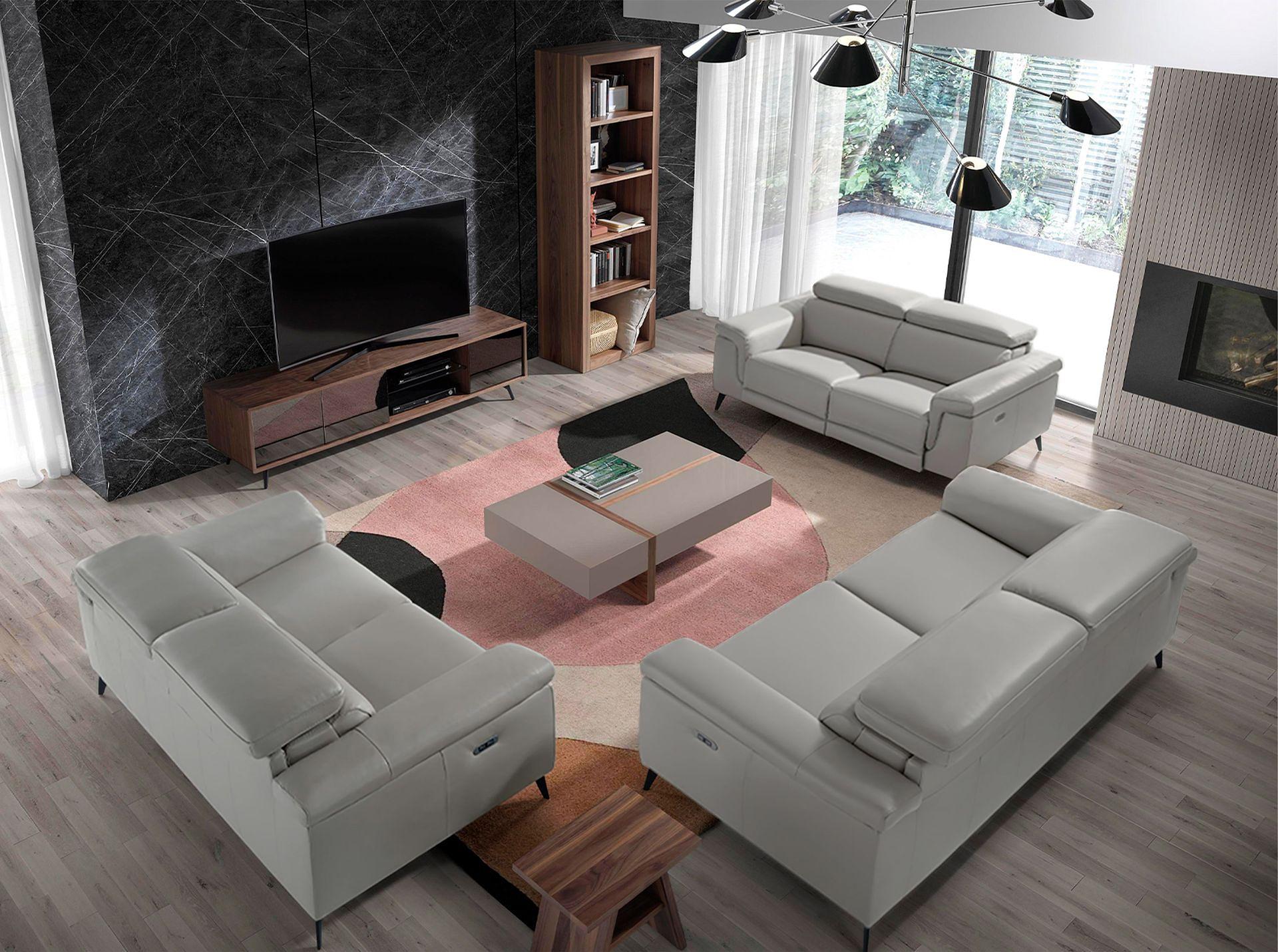 2 seater relaxation sofa in grey leather 6107 3