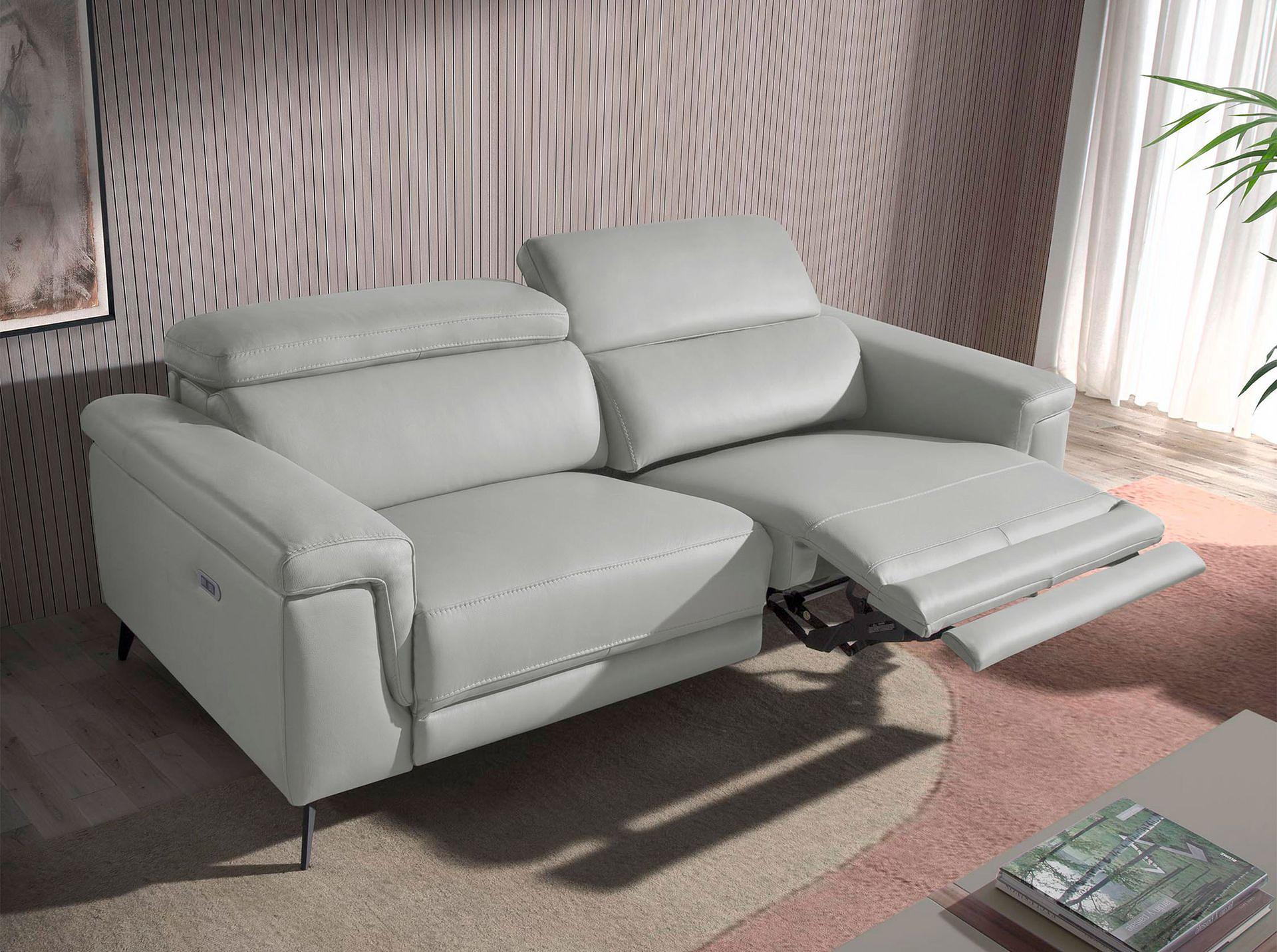 2 seater relaxation sofa in grey leather 6107 5