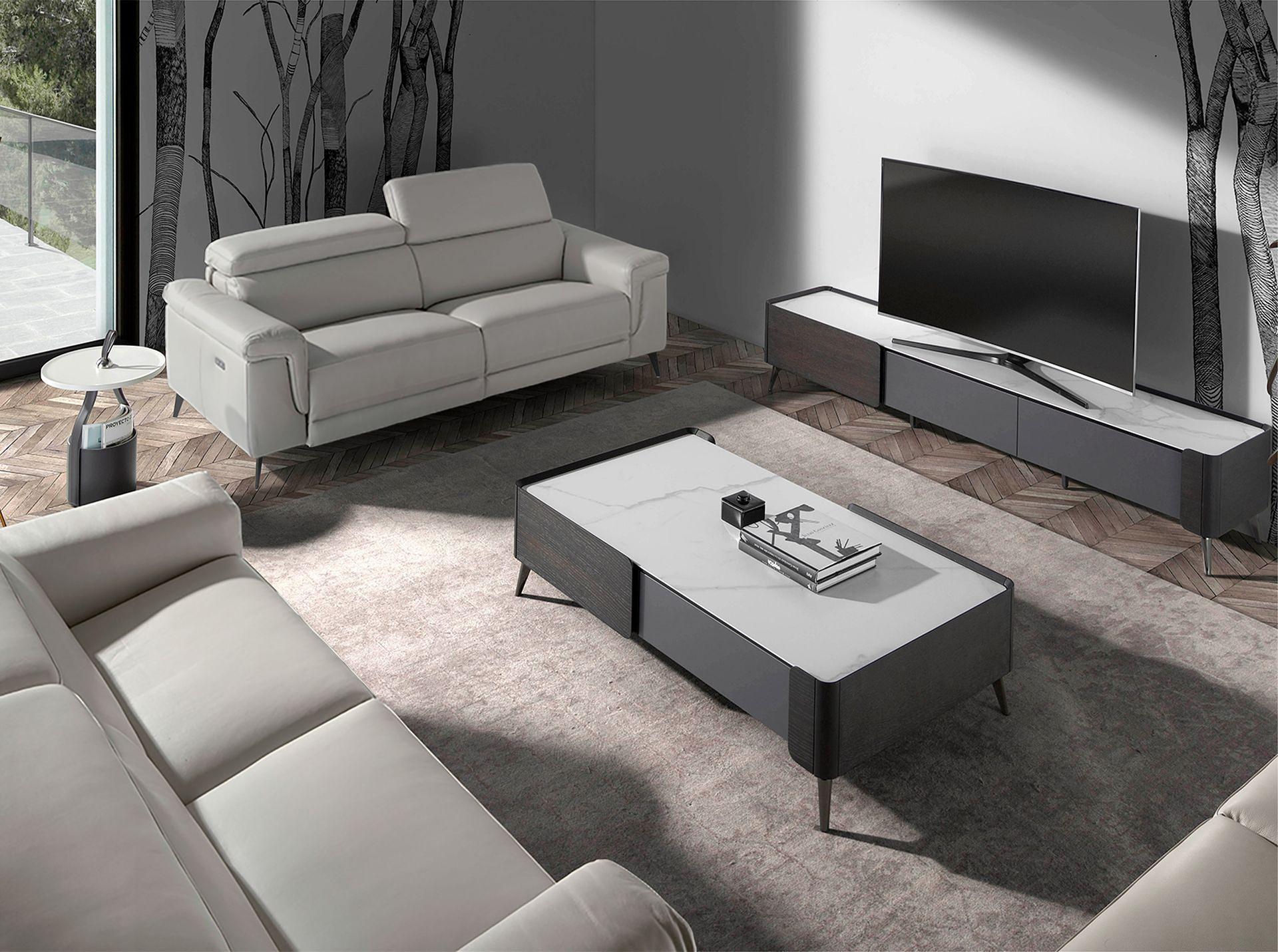 2 seater relaxation sofa in grey leather 6107 6