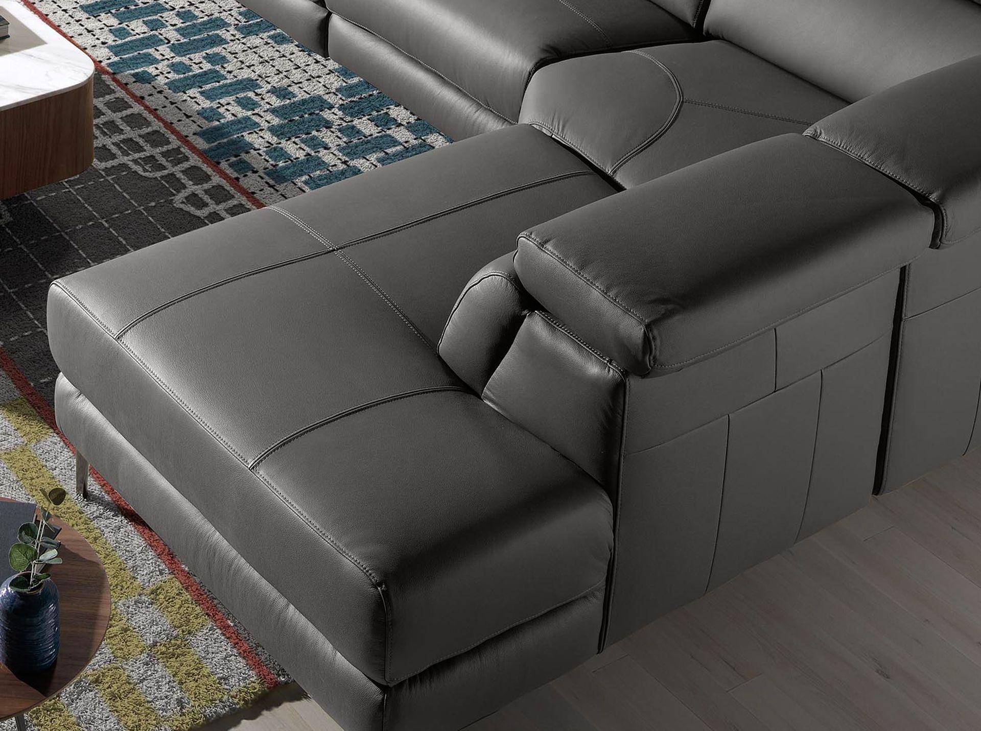 Sofa Chaise Longue Right 6111 with recliner system leather dark grey 4