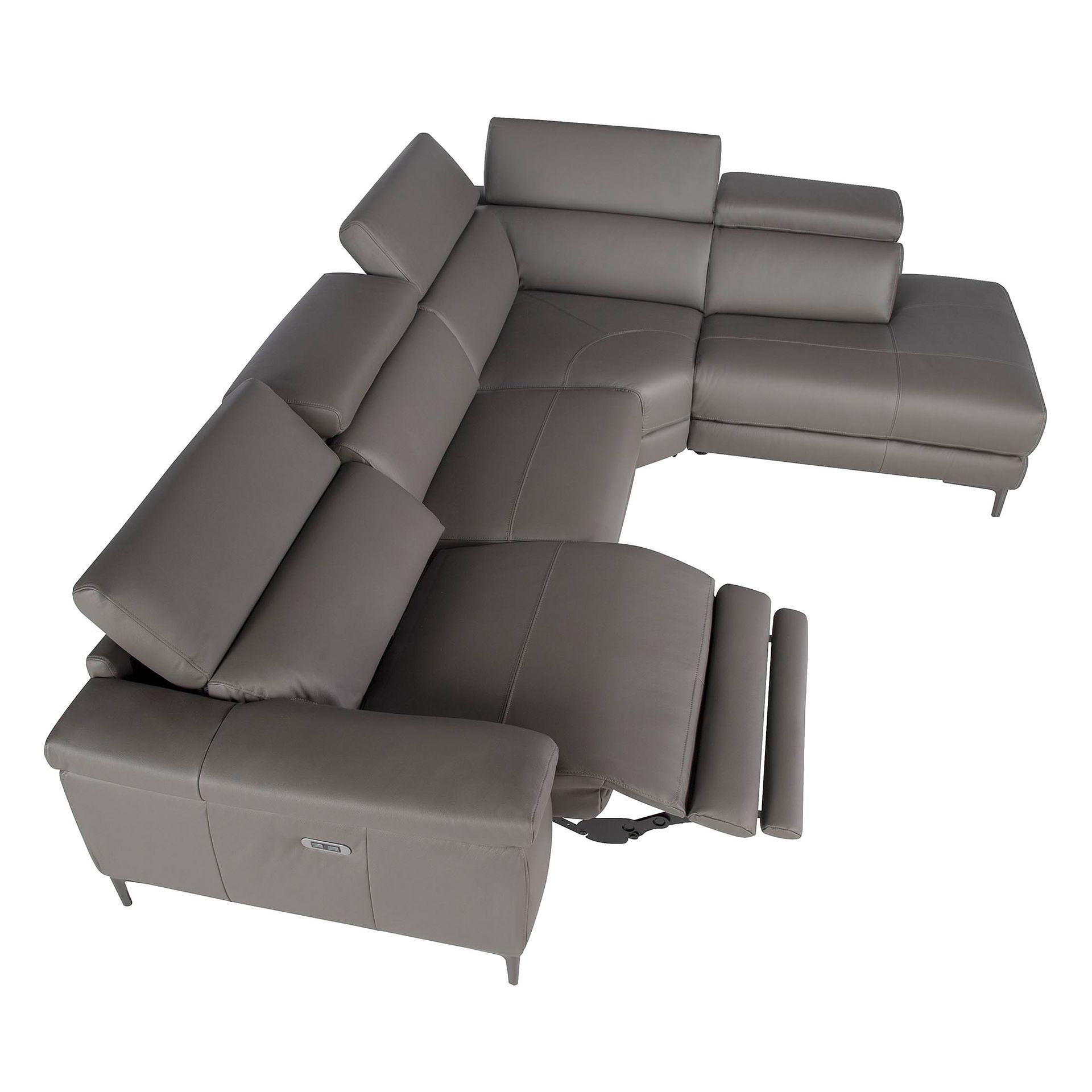 Sofa Chaise Longue Right 6111 with recliner system leather dark grey 7