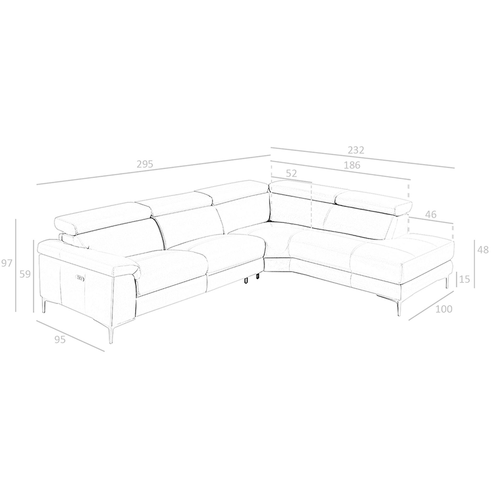 Sofa Chaise Longue Right 6111 with recliner system leather dark grey 8