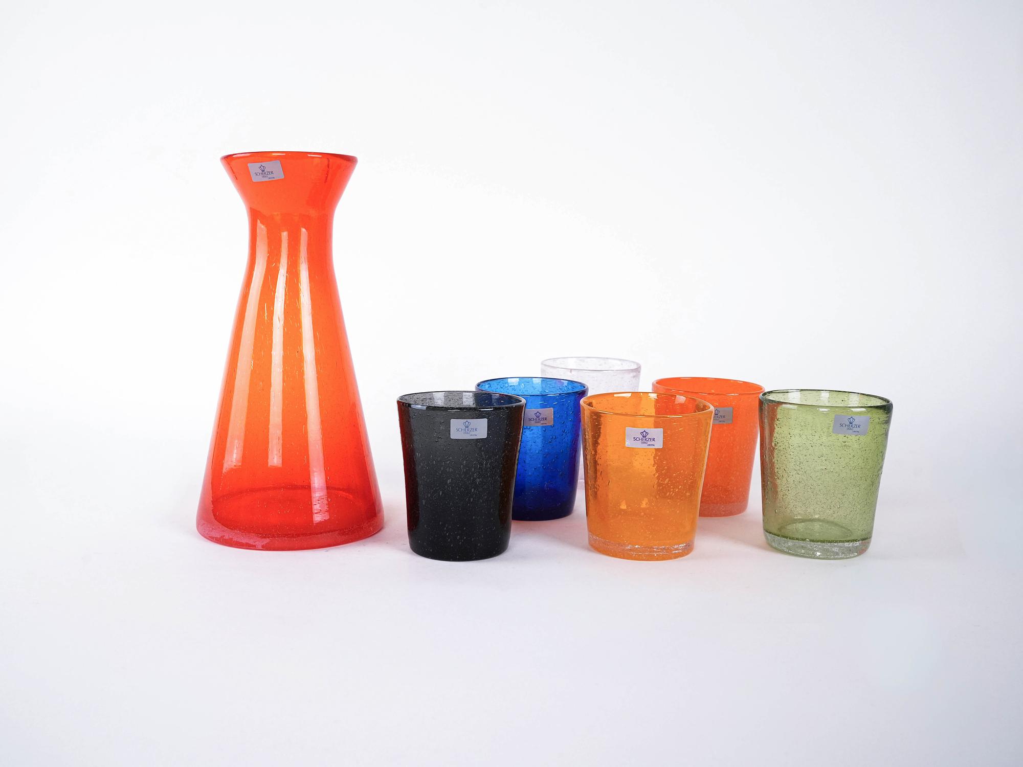 Set di bicchieri e caraffa multicolore anni '80 3