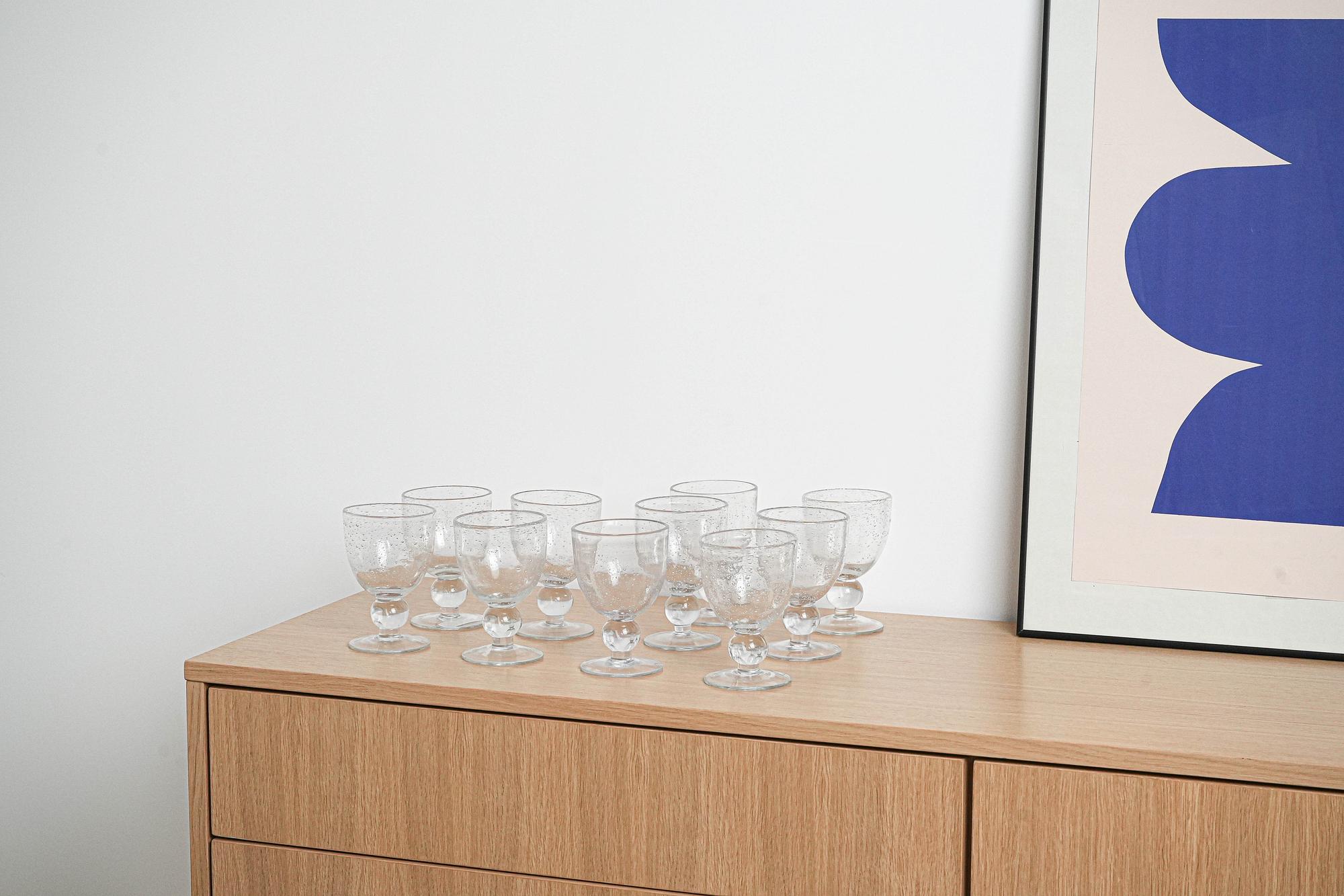 Champagne glass set with bubbles transparent 1970s 1
