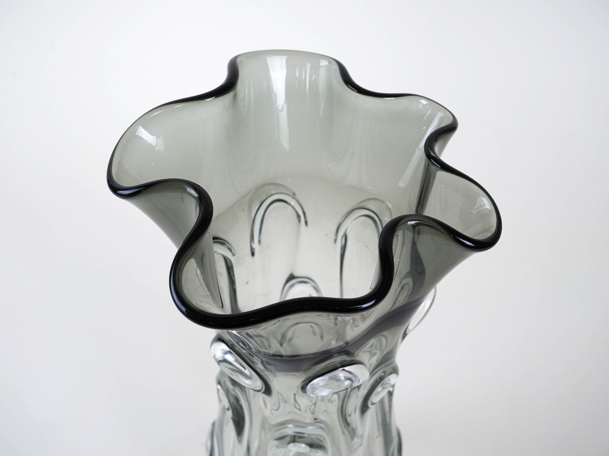 Vase Muranoglas Grau 1960er Jahre 7