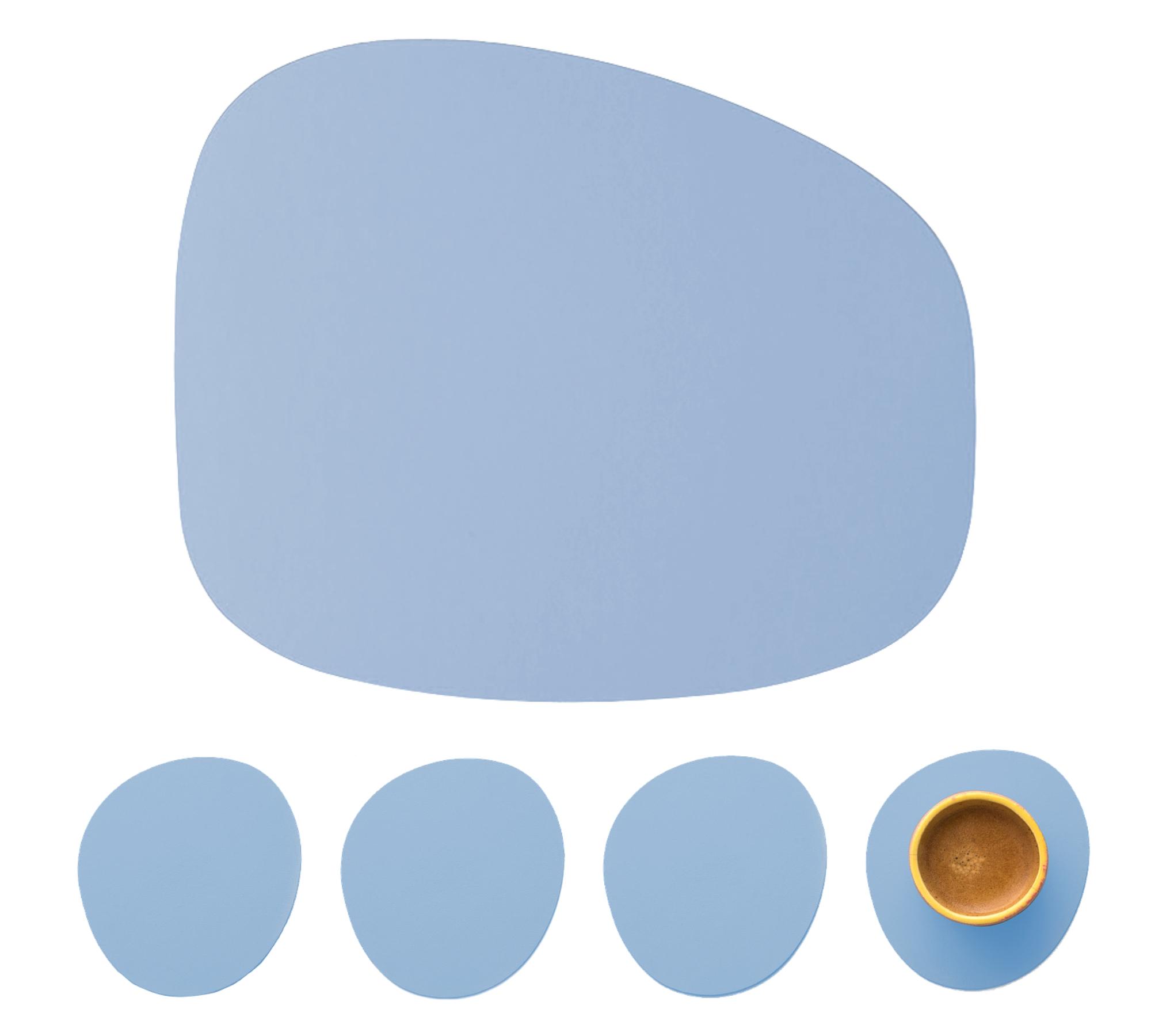 Stone placemat + 4x Coasters Recycled Leather Light Blue 1