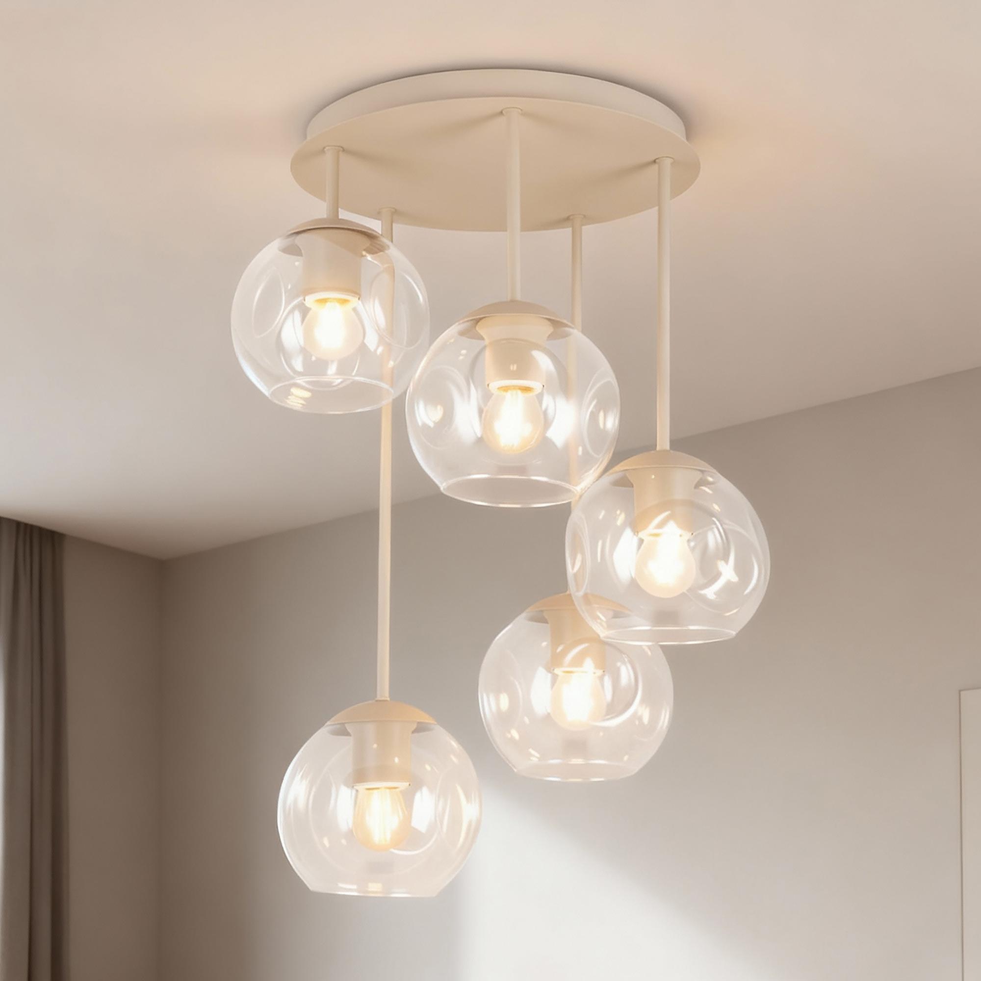 5-light Bilman Ceiling Light Cast Iron Clear Glass Beige 1