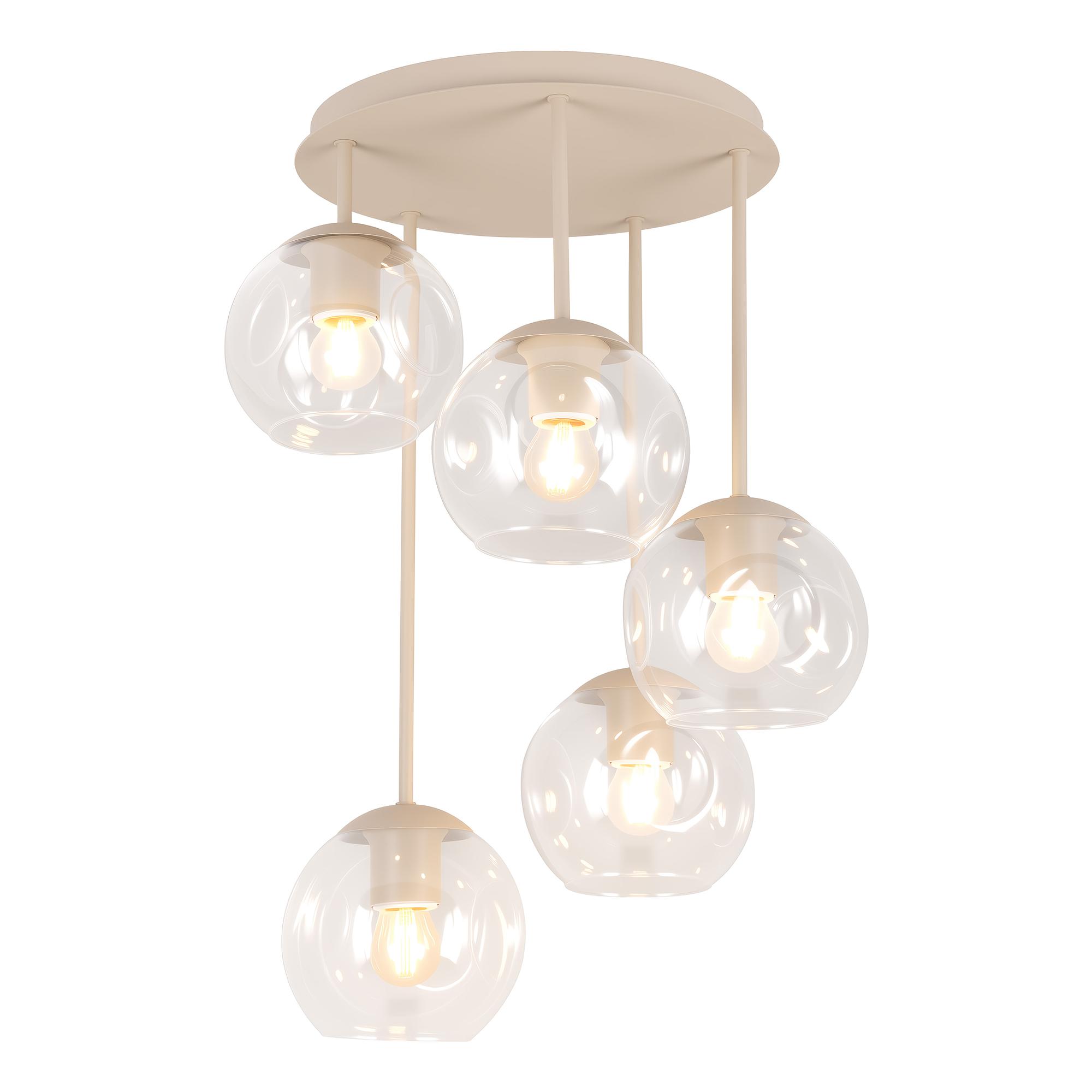 5-light Bilman Ceiling Light Cast Iron Clear Glass Beige 3