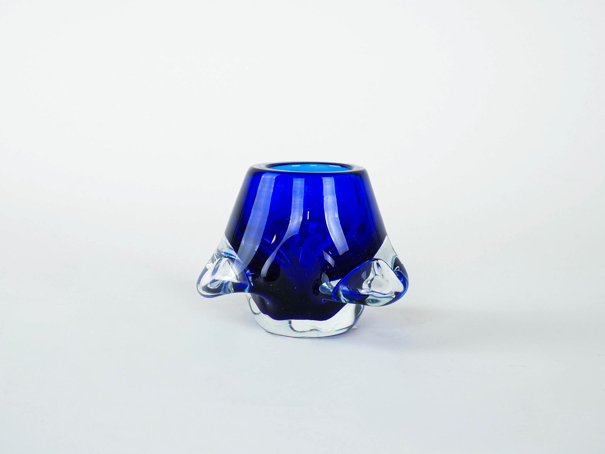 Cobalt glass candlestick Blue 1960s 2