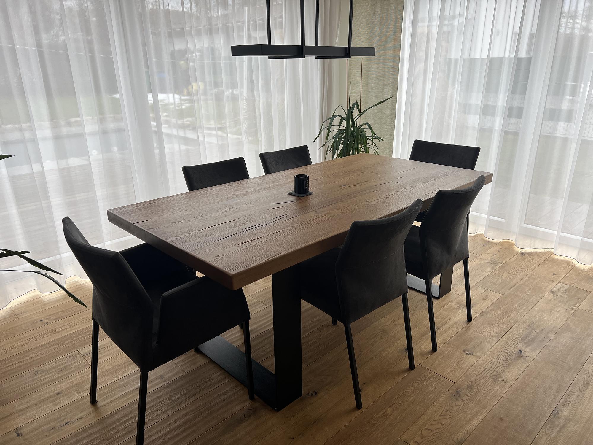 Dining Table Solid Wood with Steel Frame Brown 1
