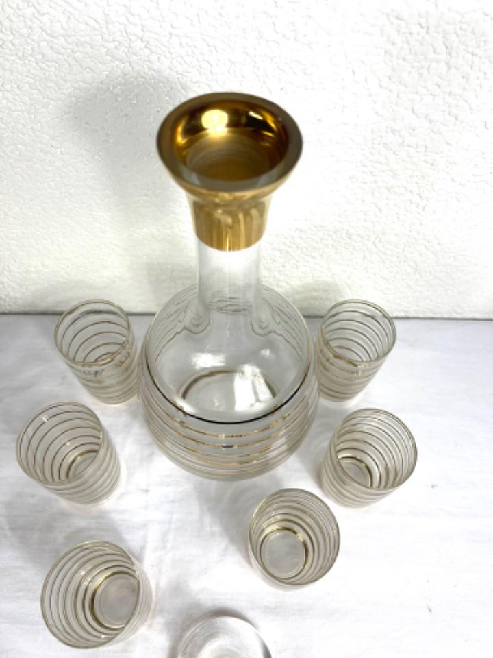 Carafe with 6 glasses gold stripes 1