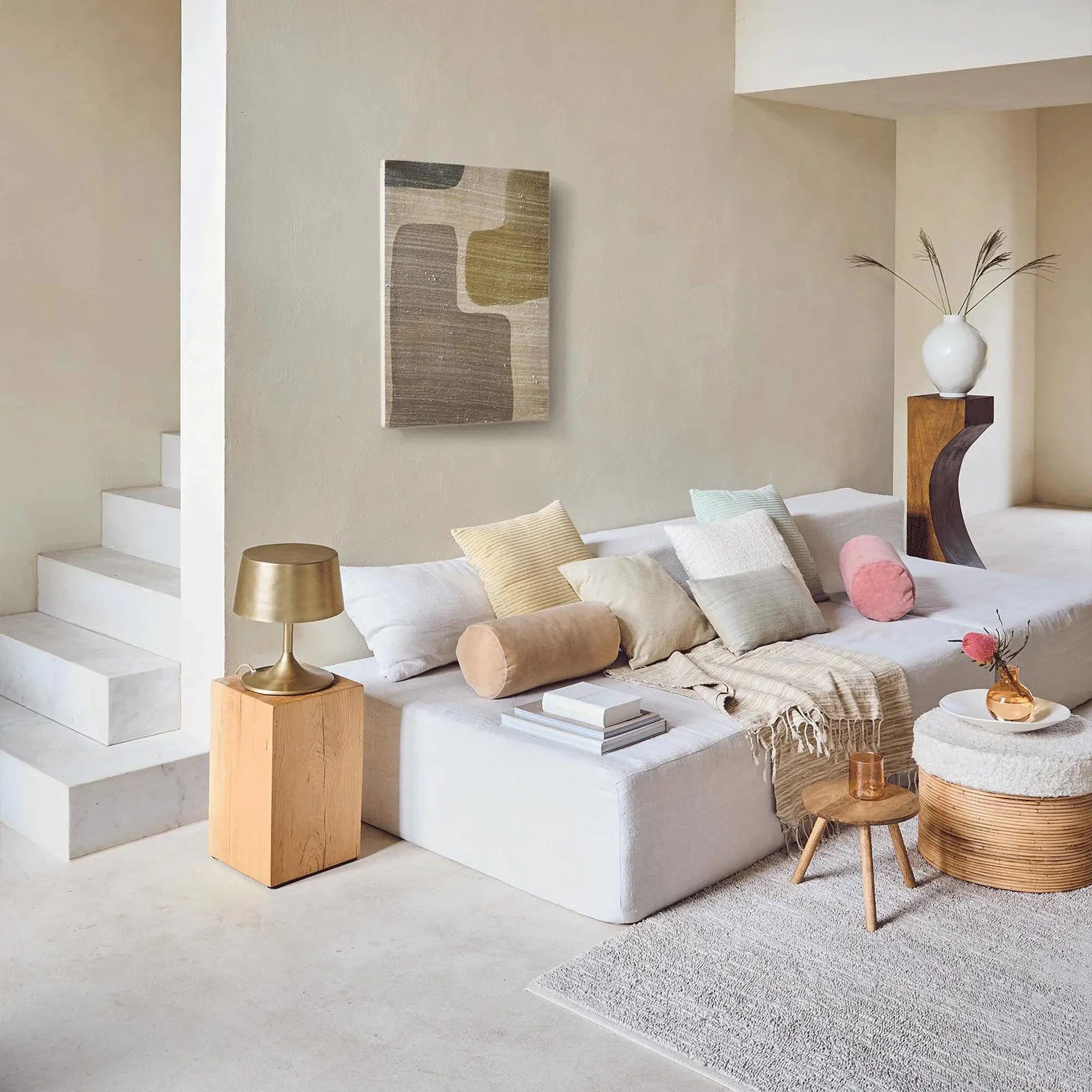 Rattan Pouf White 2