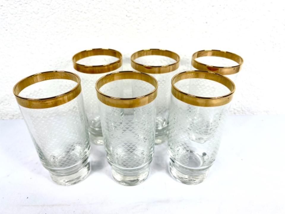 6x Long drink glasses Glass Transparent Gold 1
