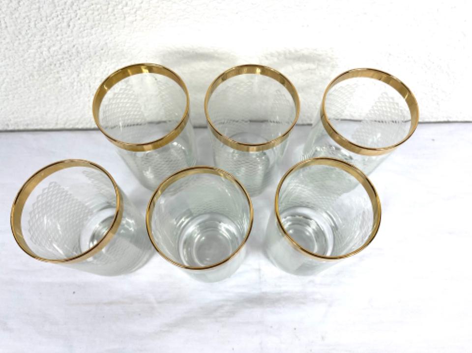 6x Long drink glasses Glass Transparent Gold 3