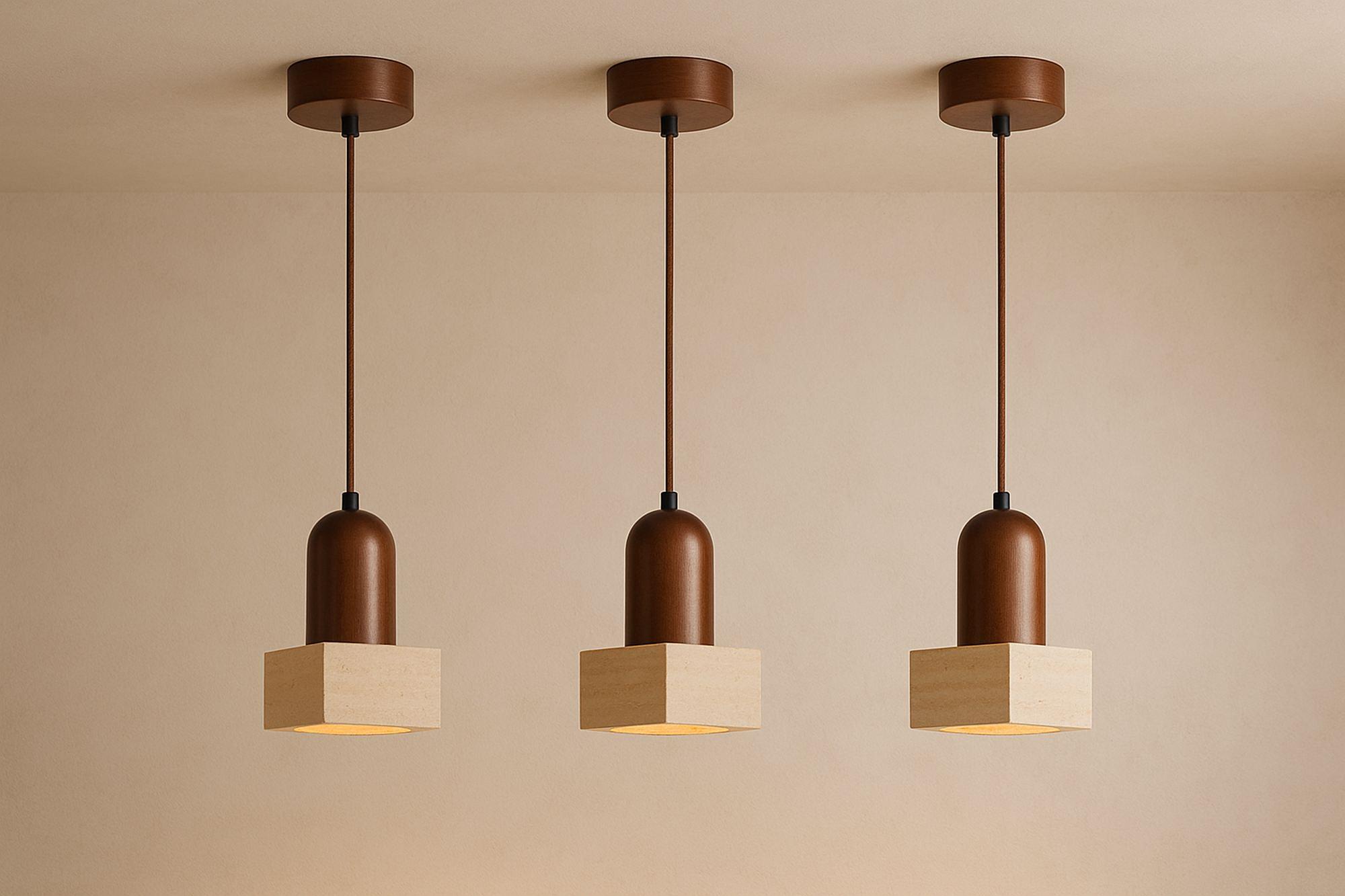 Suala Pendant Light Walnut Wood Travertine Brown 3