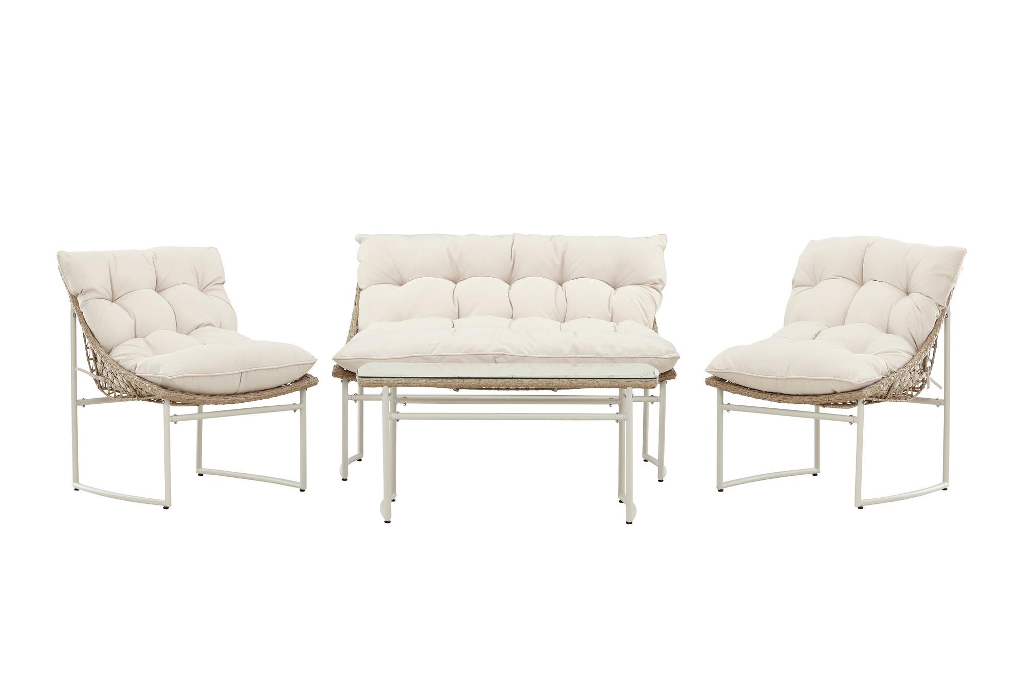 Tina Sofa-Set Polyrattan Stahl Cream 0