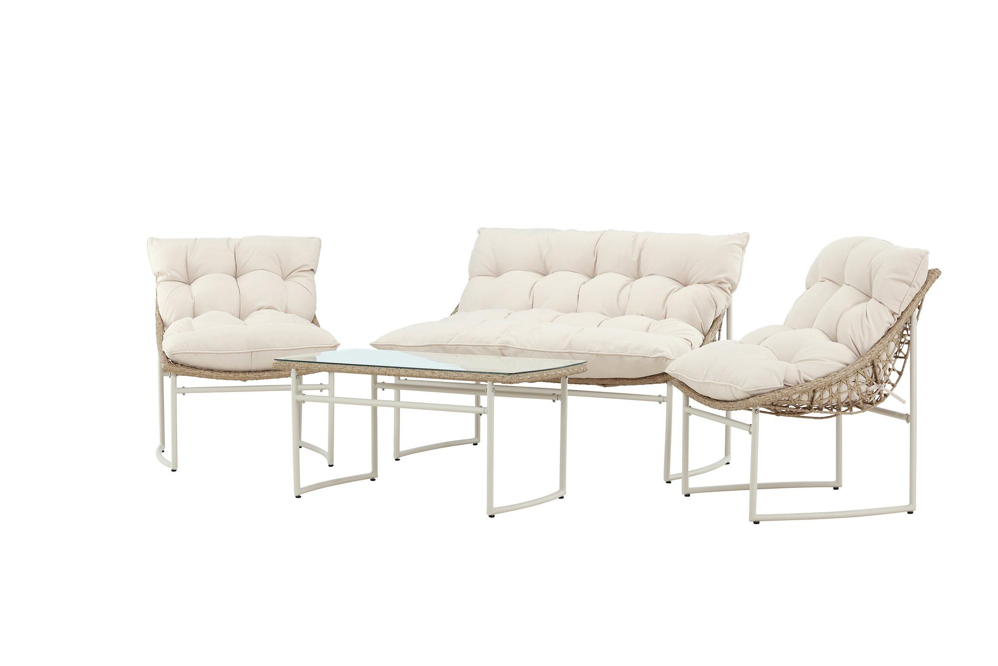 Tina Sofa-Set Polyrattan Stahl Cream 1
