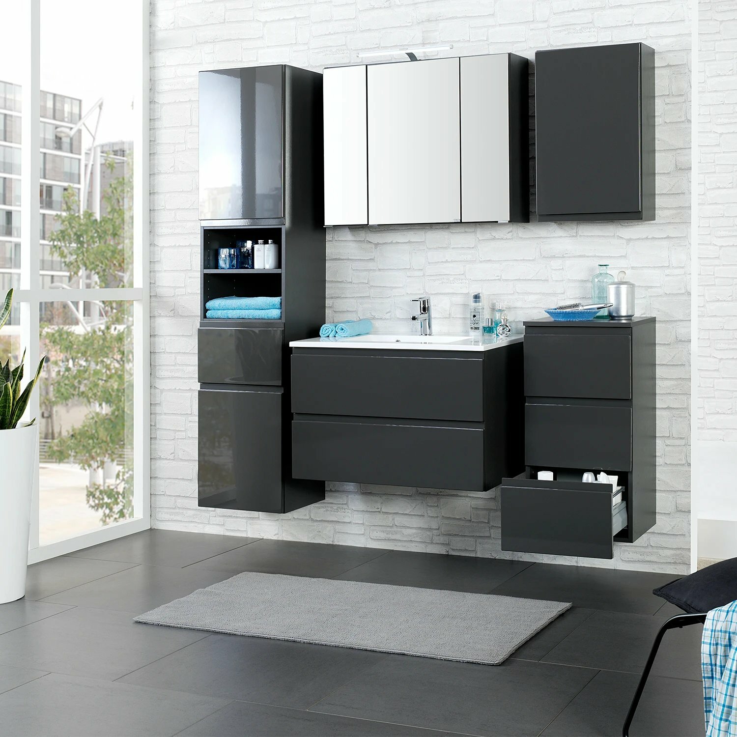 Hängeschrank Holz Grau 2