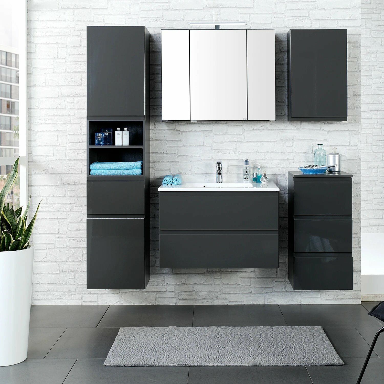 Hängeschrank Holz Grau 3
