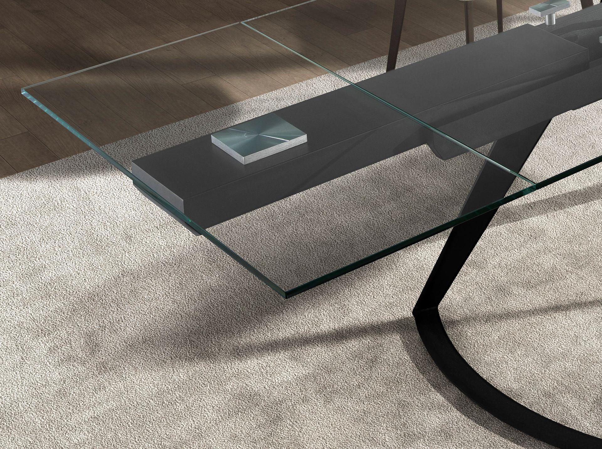 Dining Table Extendable Safety Glass Steel Black 4