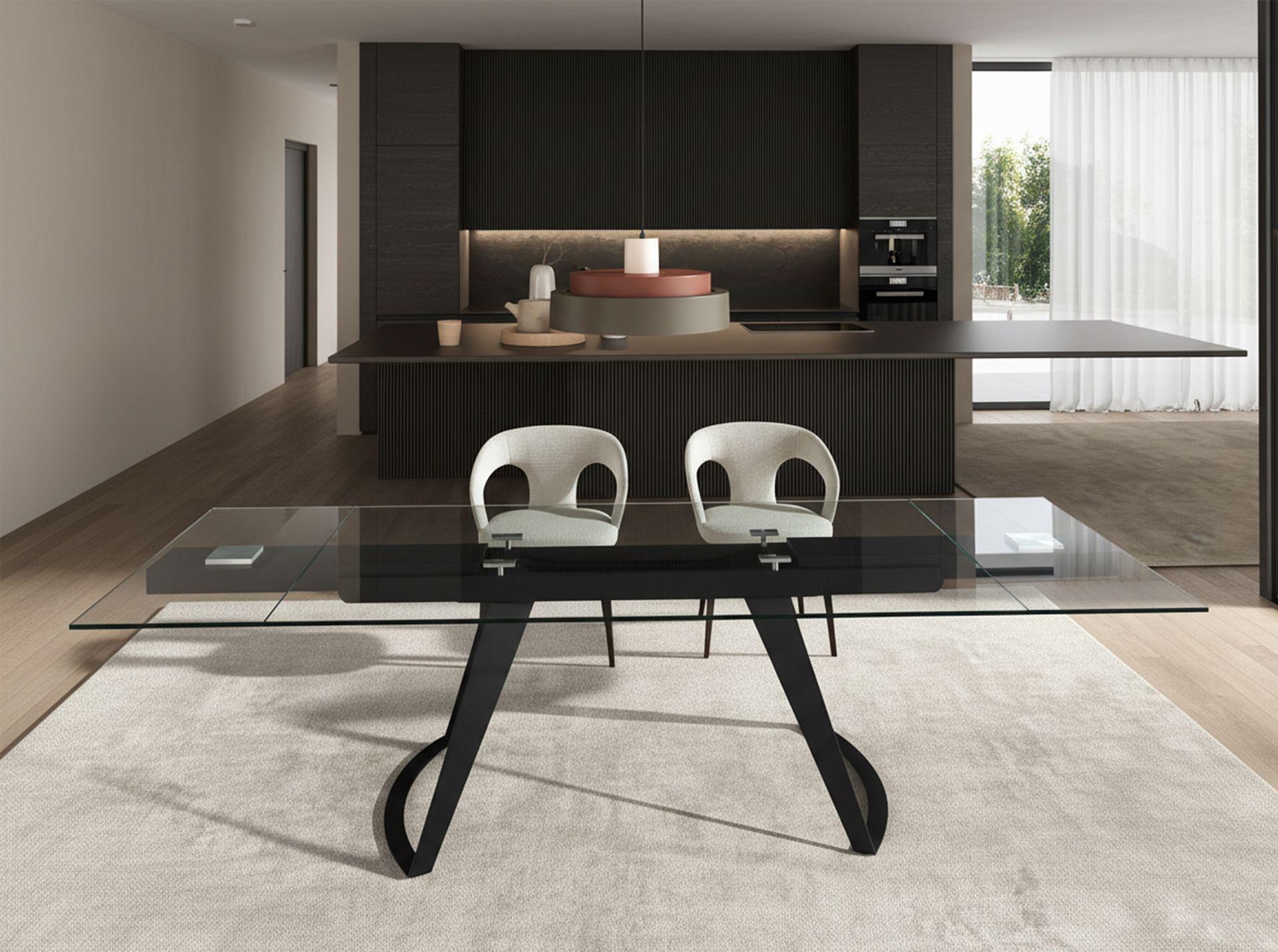 Dining Table Extendable Safety Glass Steel Black 5