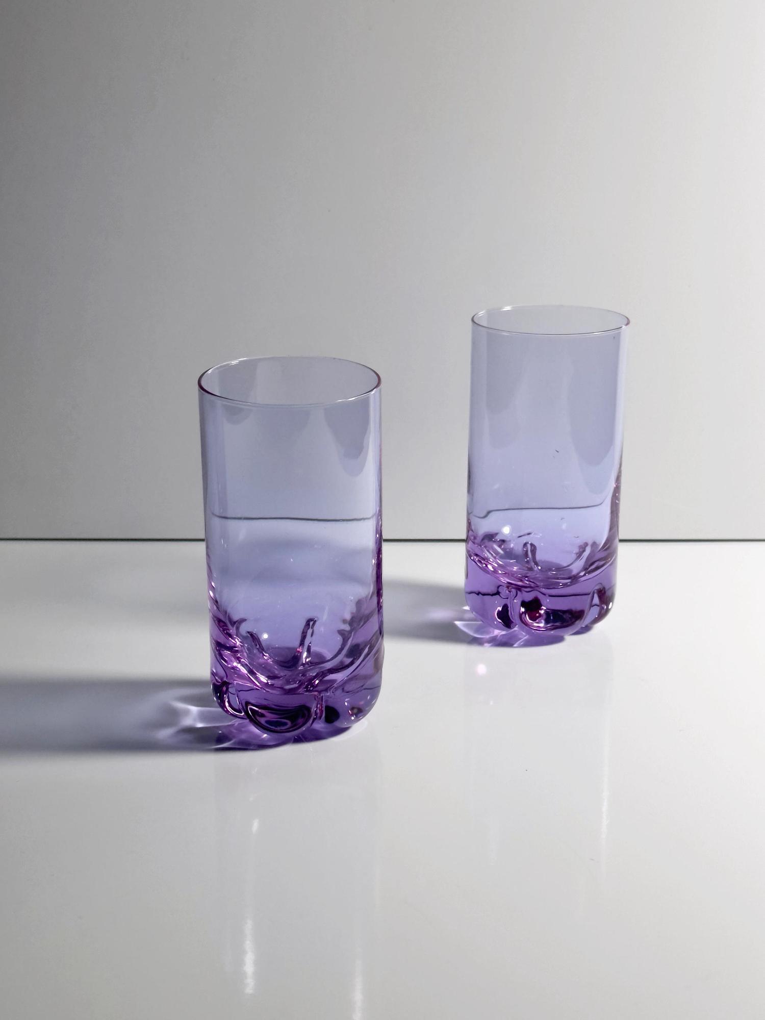 4x Vintage Trinkglas Alexandrit Glas Flieder 70er Jahre 3