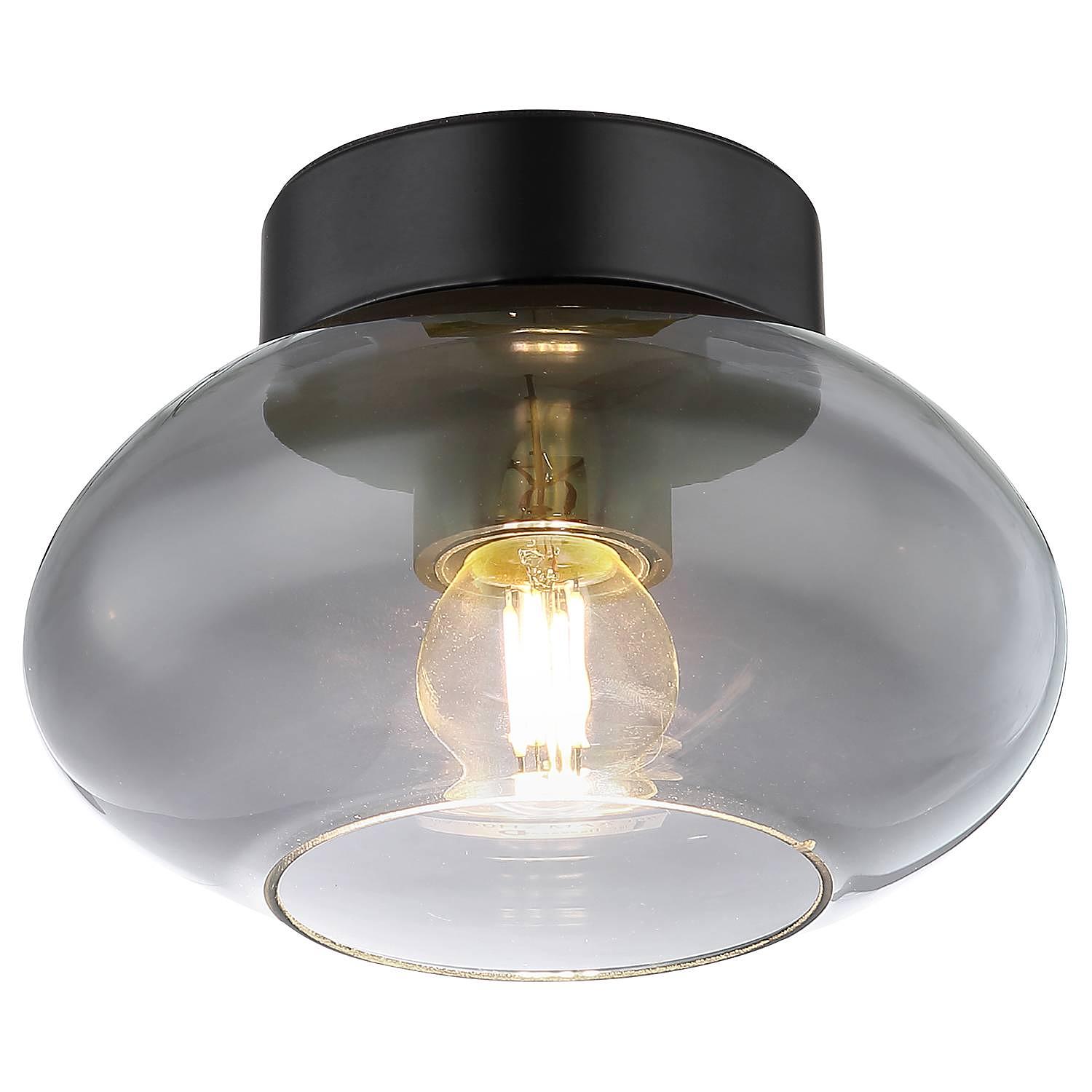 1-Flammig Shaun Deckenleuchte Rauchglas Eisen Schwarz  0