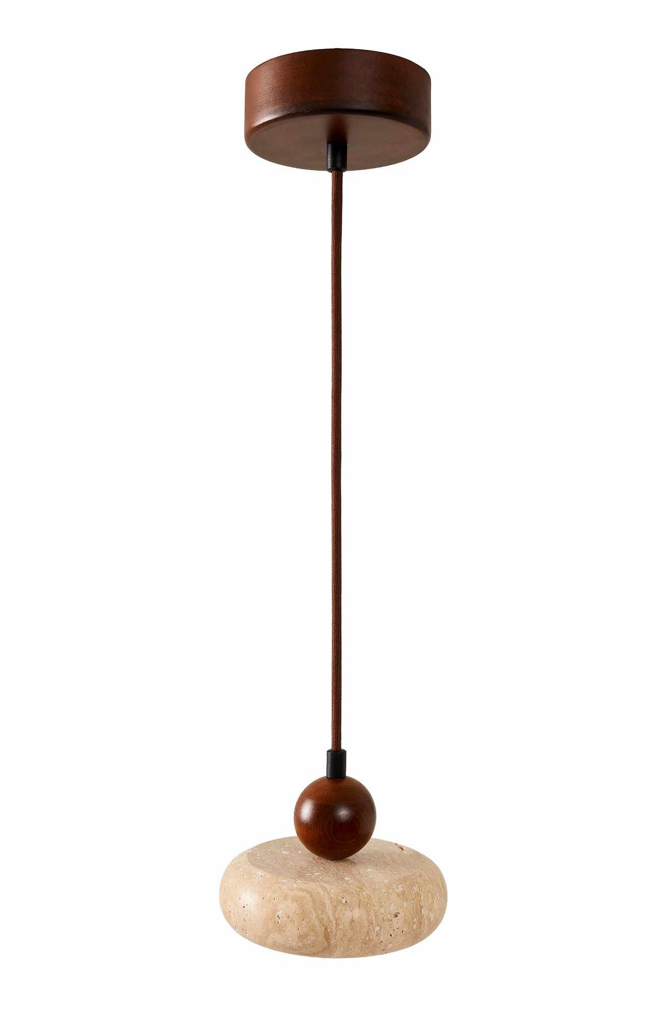 Round Pendelleuchte Walnussholz Travertin Braun 1