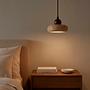 Round Pendant Light Walnut Wood Travertine Brown 2