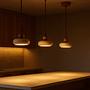 Round Pendant Light Walnut Wood Travertine Brown 3