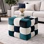 Patchwork Hocker Samt Weiß Blau 0