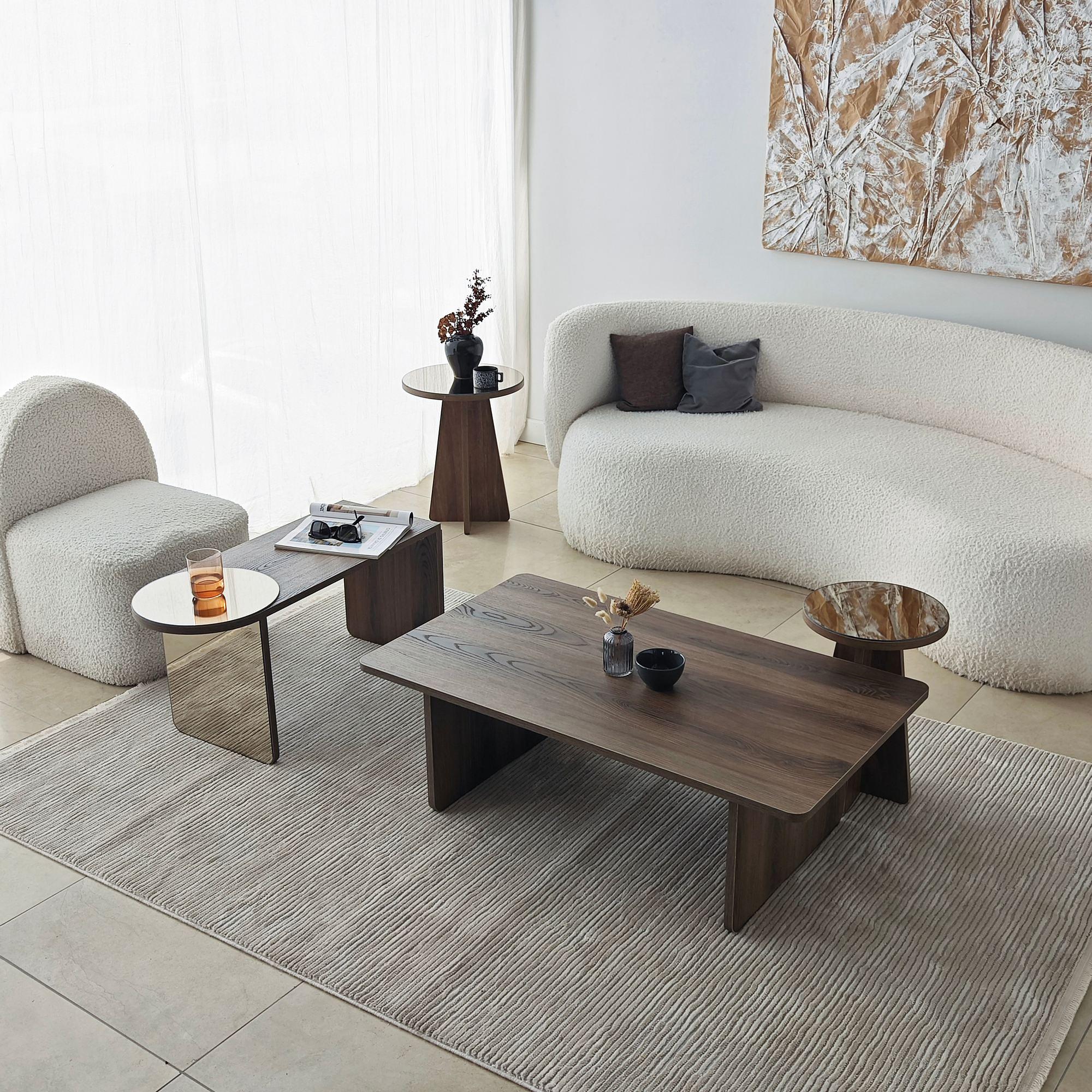 2x Luna Side Table + Coffee Table Walnut Look Brown 9