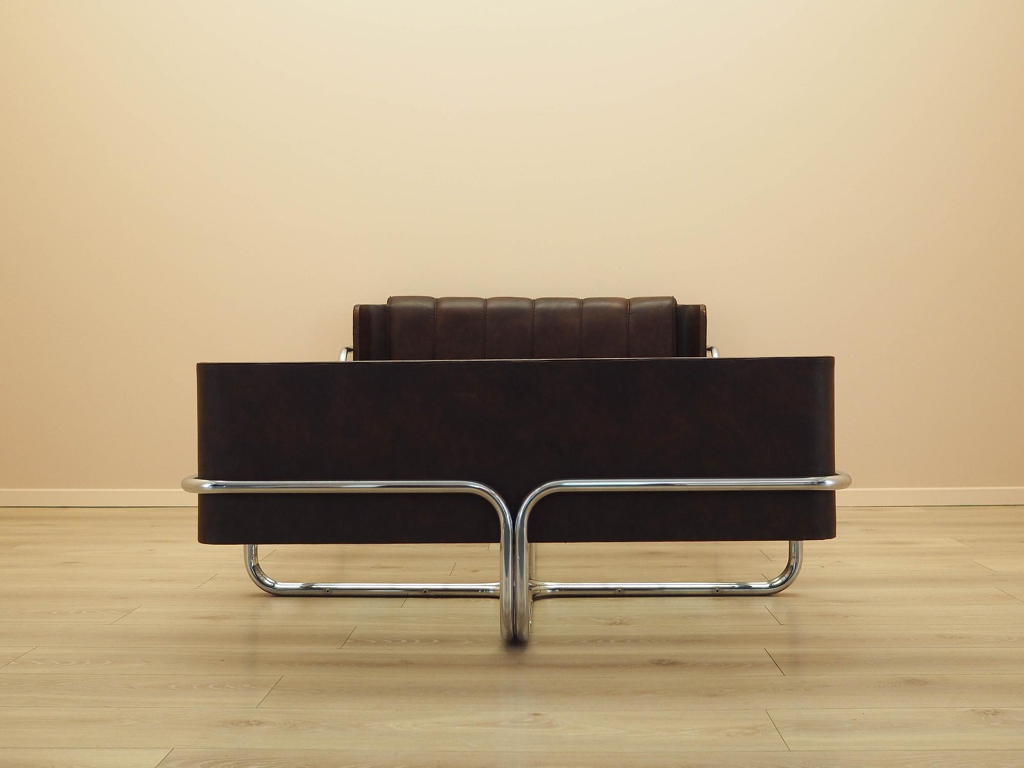 Vintage Bed Metal Frame Natural Leather Brown 1980s 3