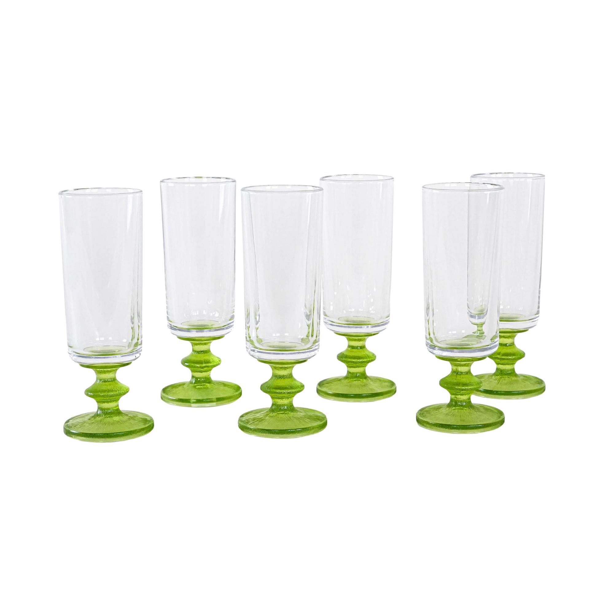 6er-Set Gläser Transparent Grün 1970er Jahre 0
