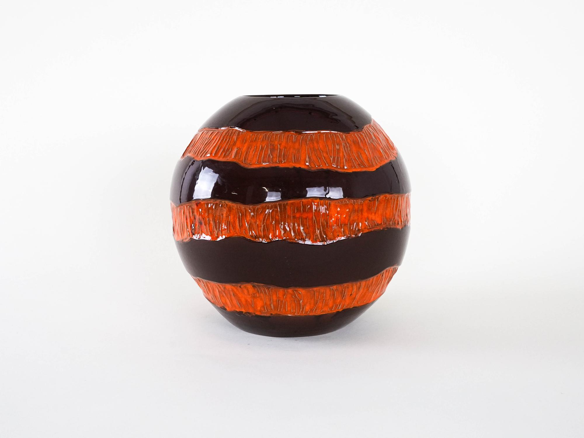 Keramikvase Schwarz Rot 1960er Jahre 3