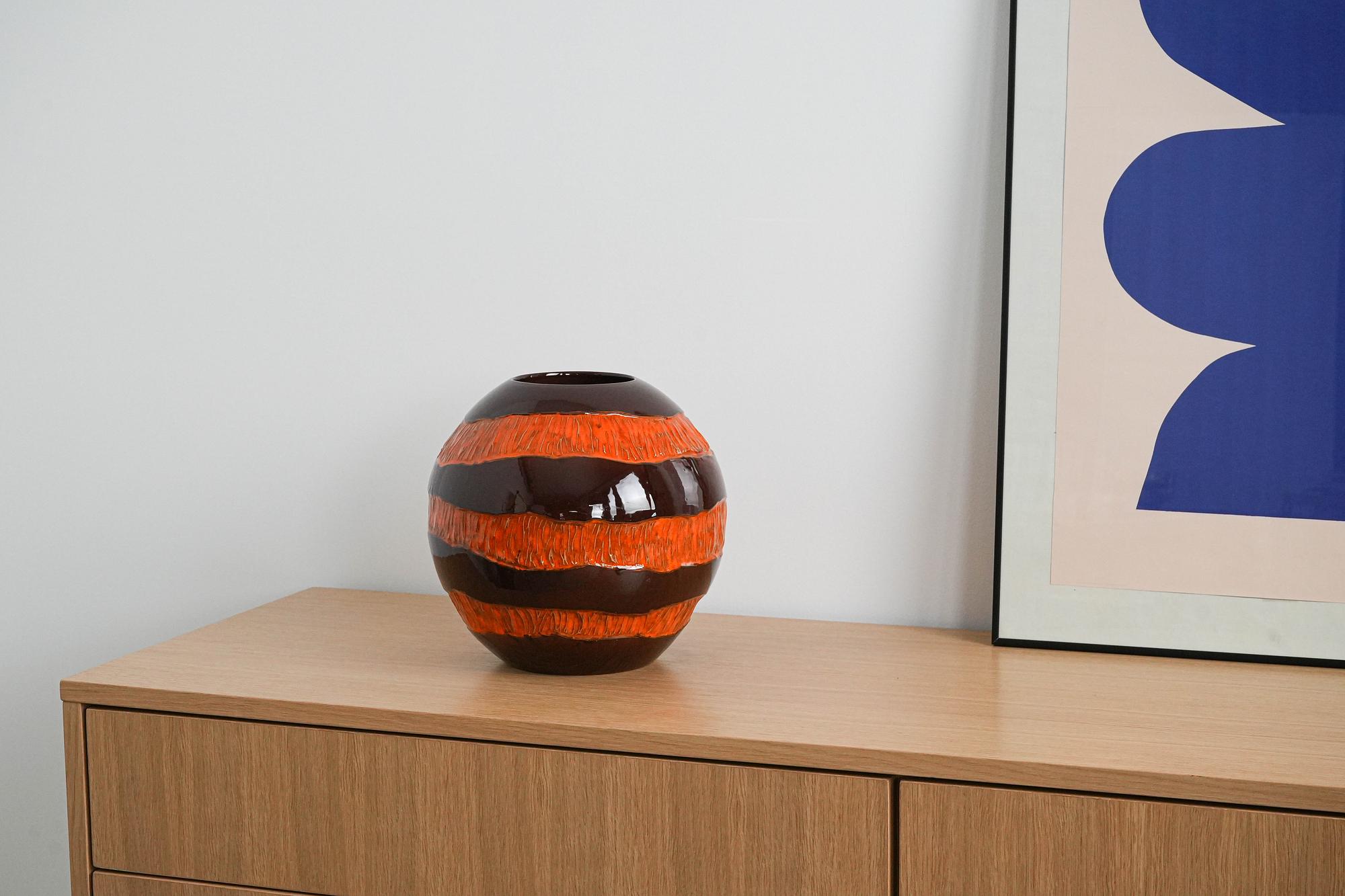 Ceramic Vase Black Red 1960s 1