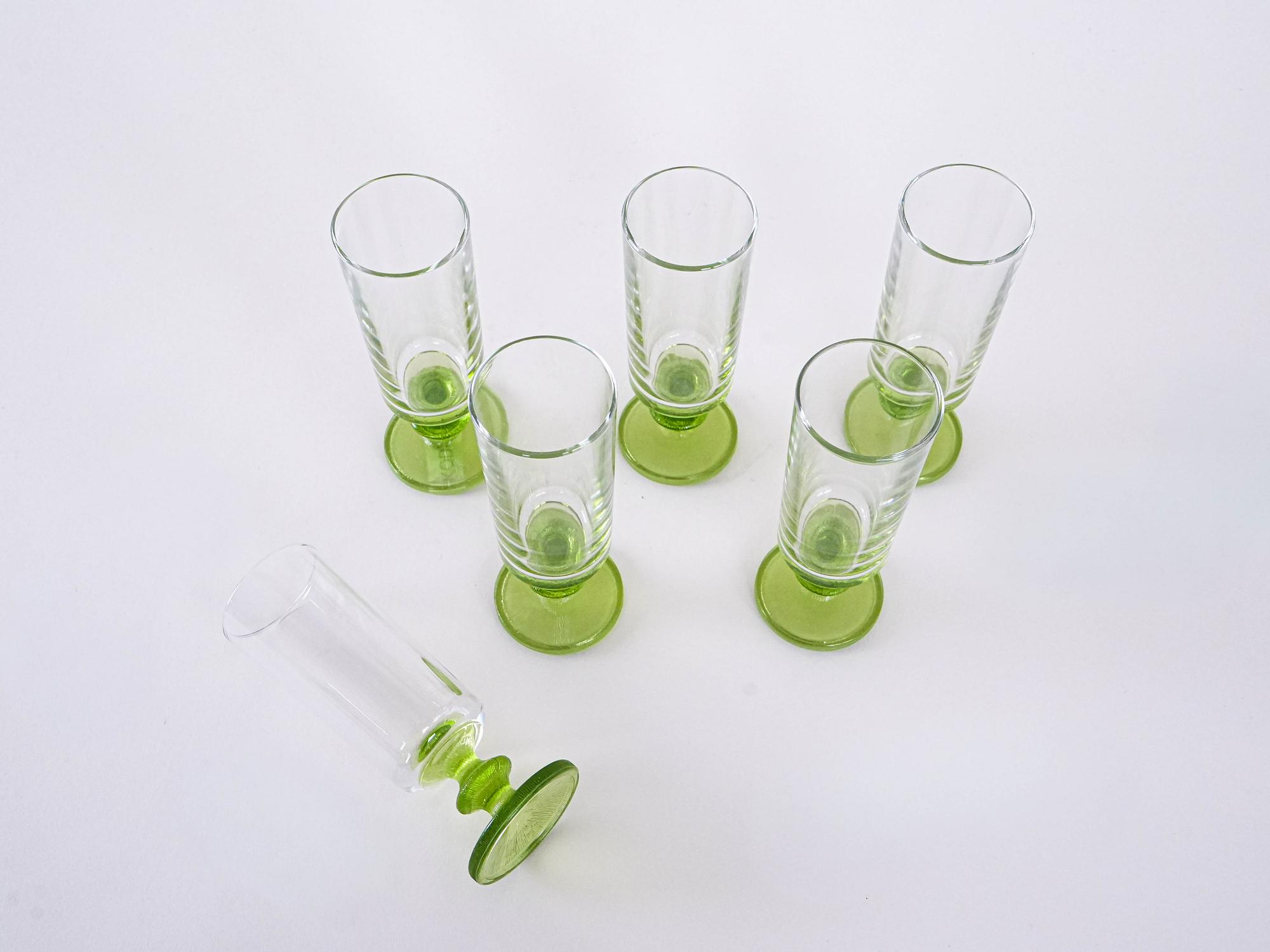 6er-Set Gläser Transparent Grün 1970er Jahre 5