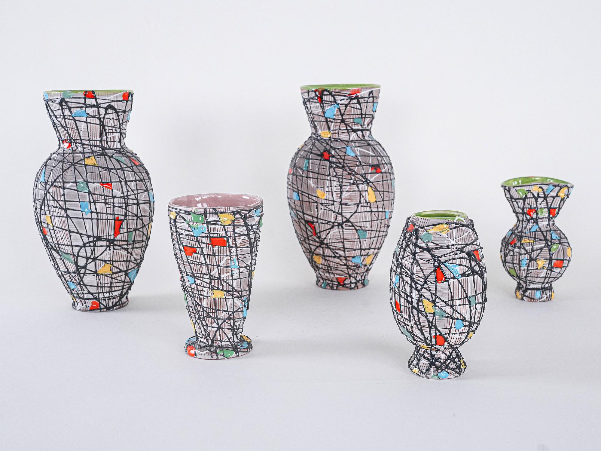 Ceramic Vase Set Multicolored 1960s 3