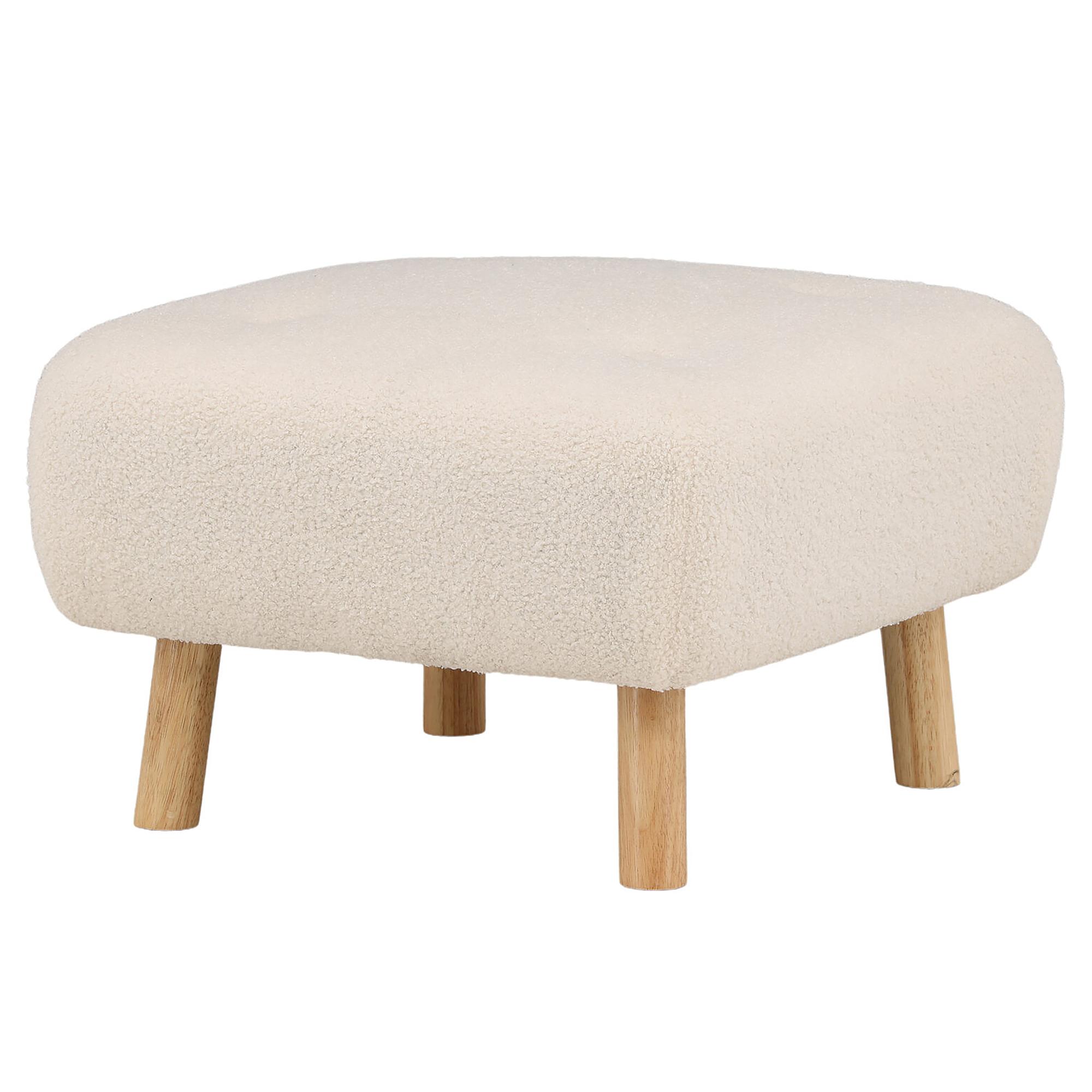Salina Upholstered Ottoman Teddy Fabric White 1