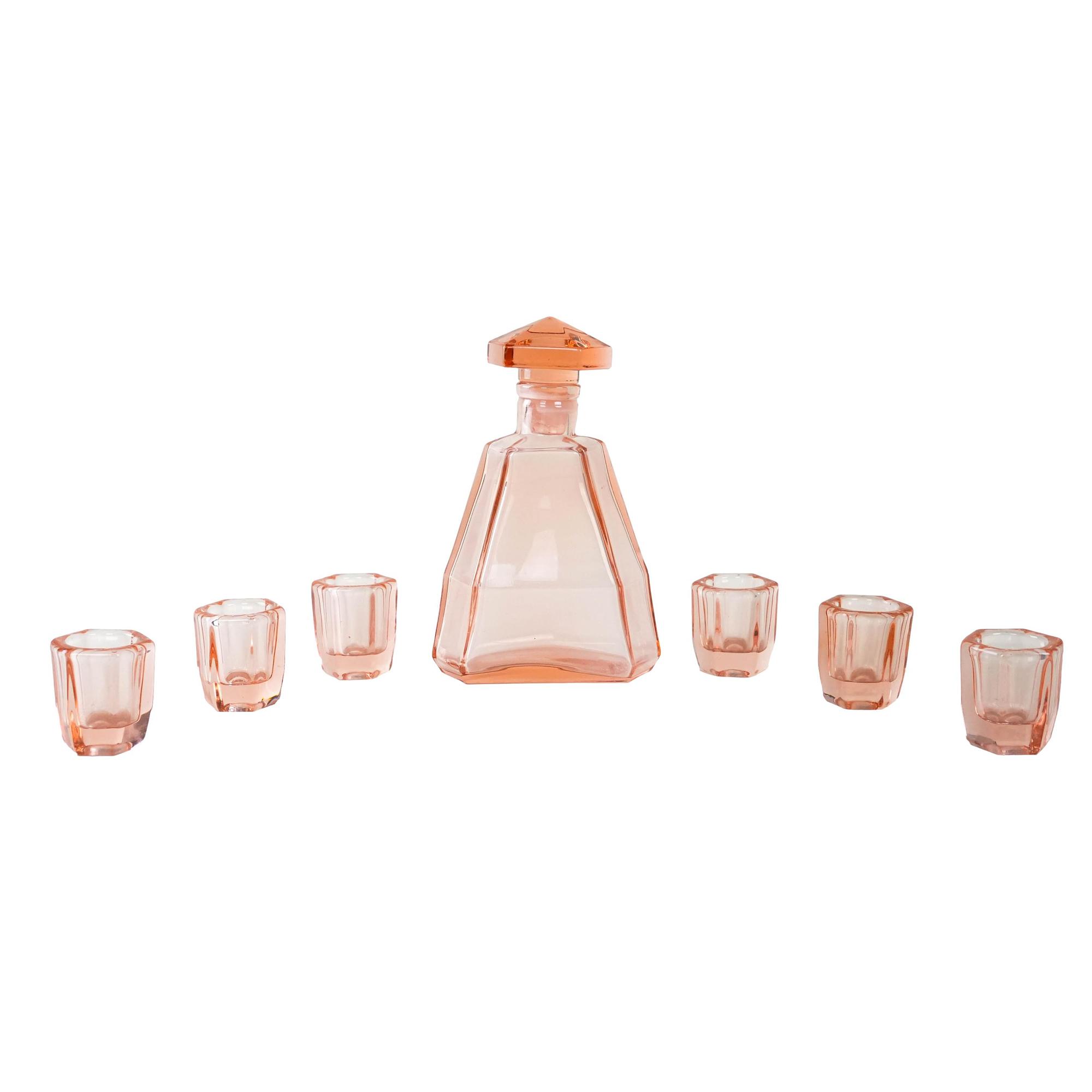 Set da liquore in vetro rosa anni '60 0