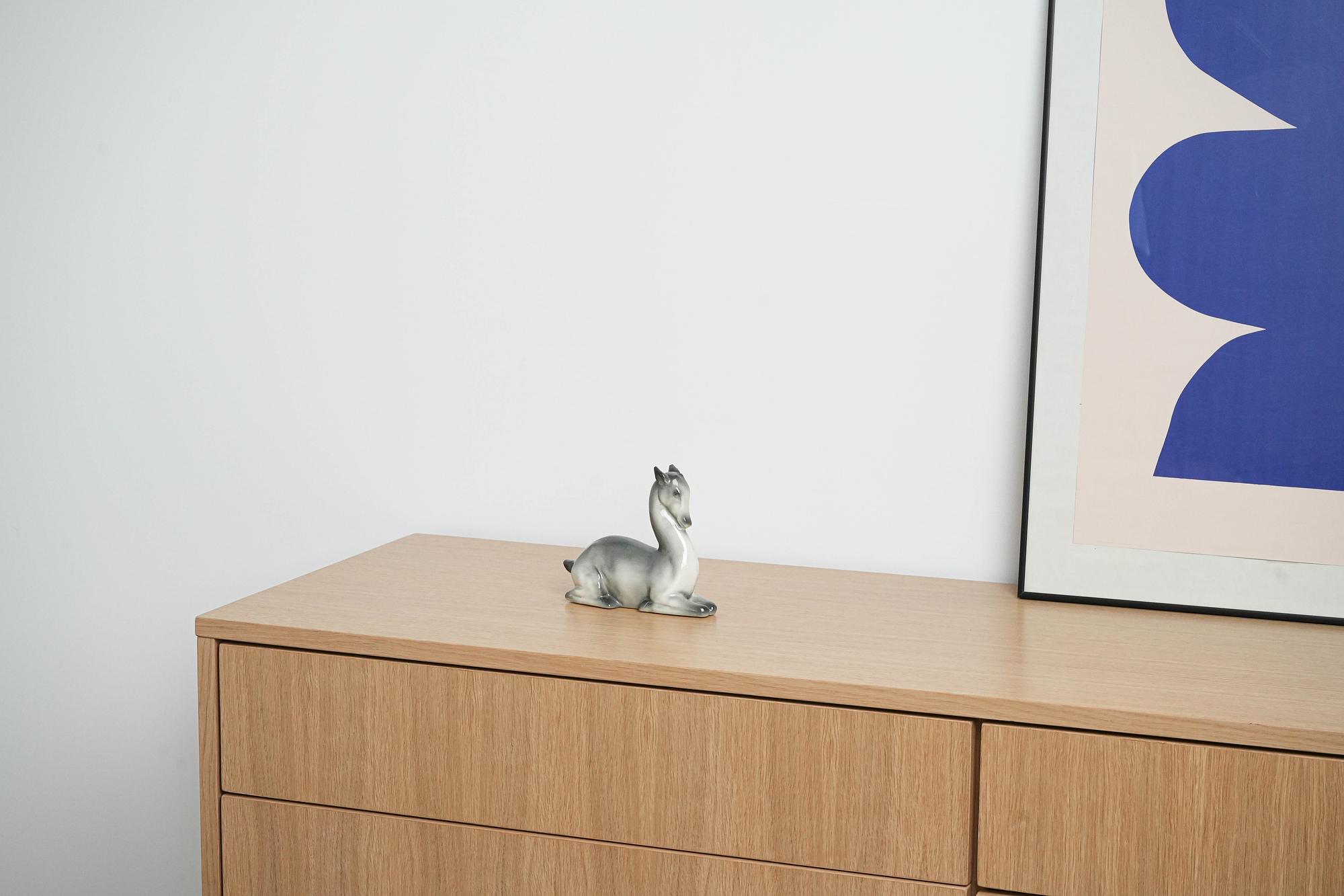 Ceramic fawn figure Grey 1970s 1